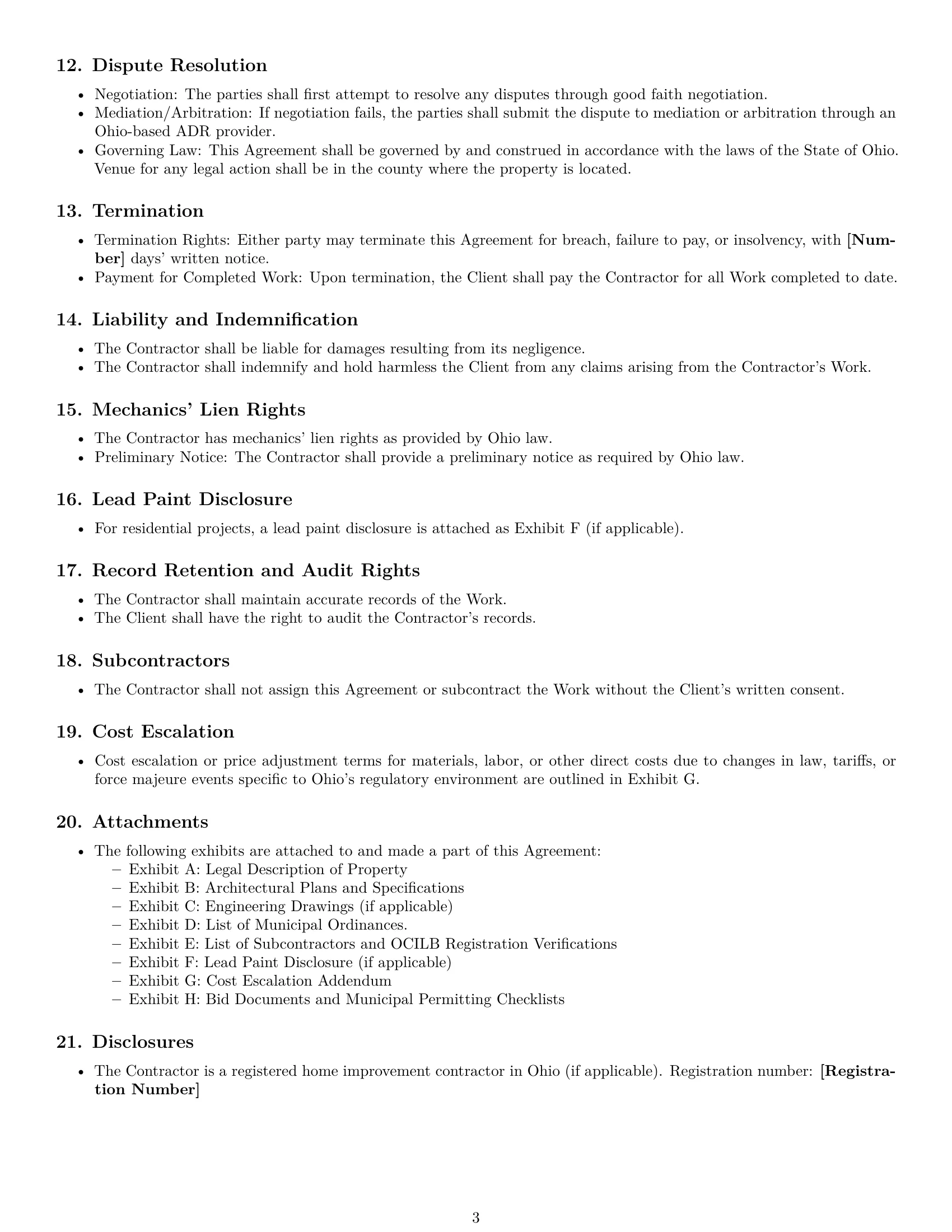Preview page 3 of Free Ohio construction service contract template