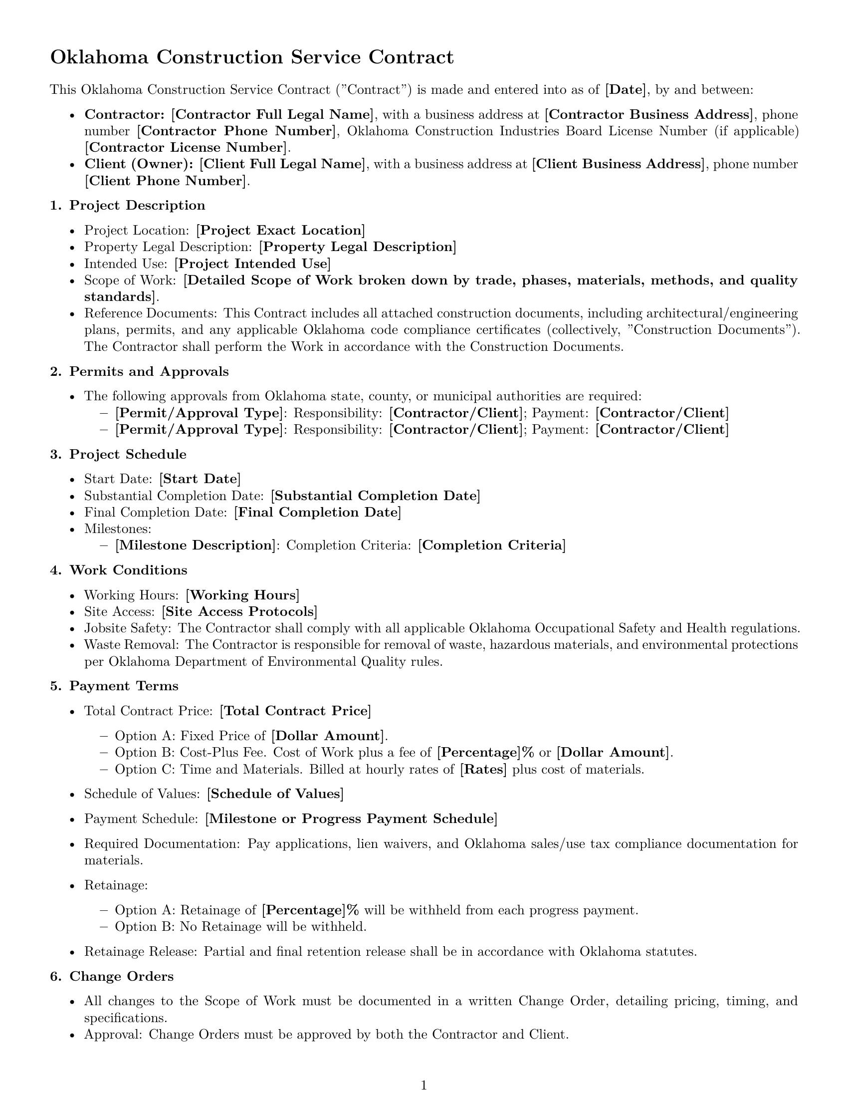 Preview page 1 of Free Oklahoma construction service contract template