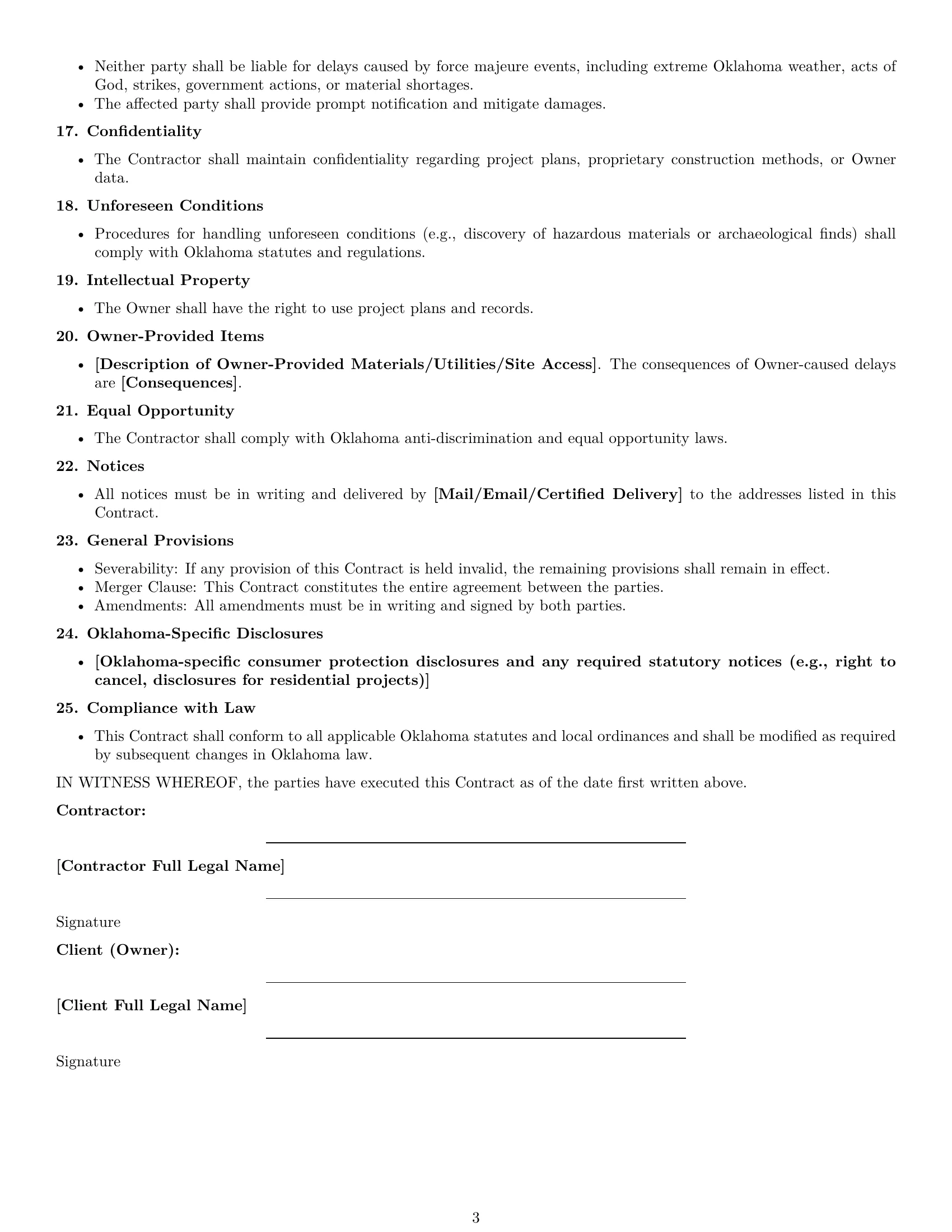 Preview page 3 of Free Oklahoma construction service contract template