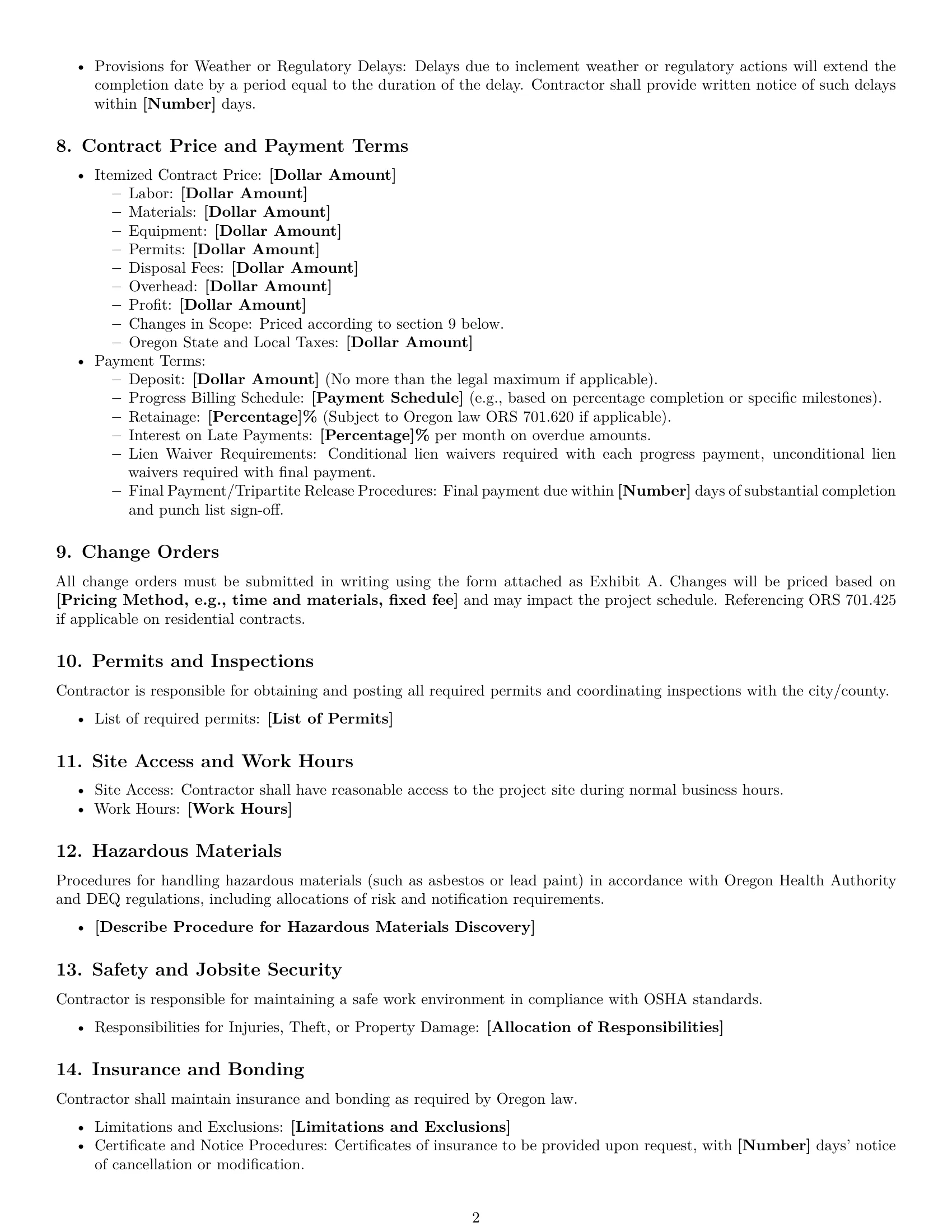 Preview page 2 of Free Oregon construction service contract template