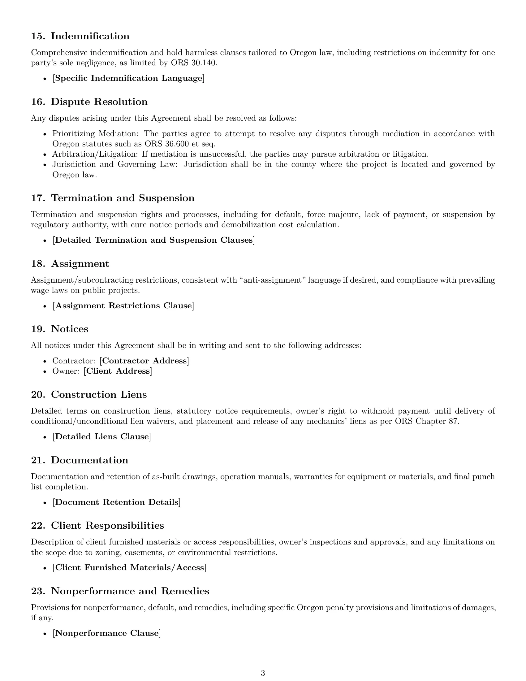 Preview page 3 of Free Oregon construction service contract template