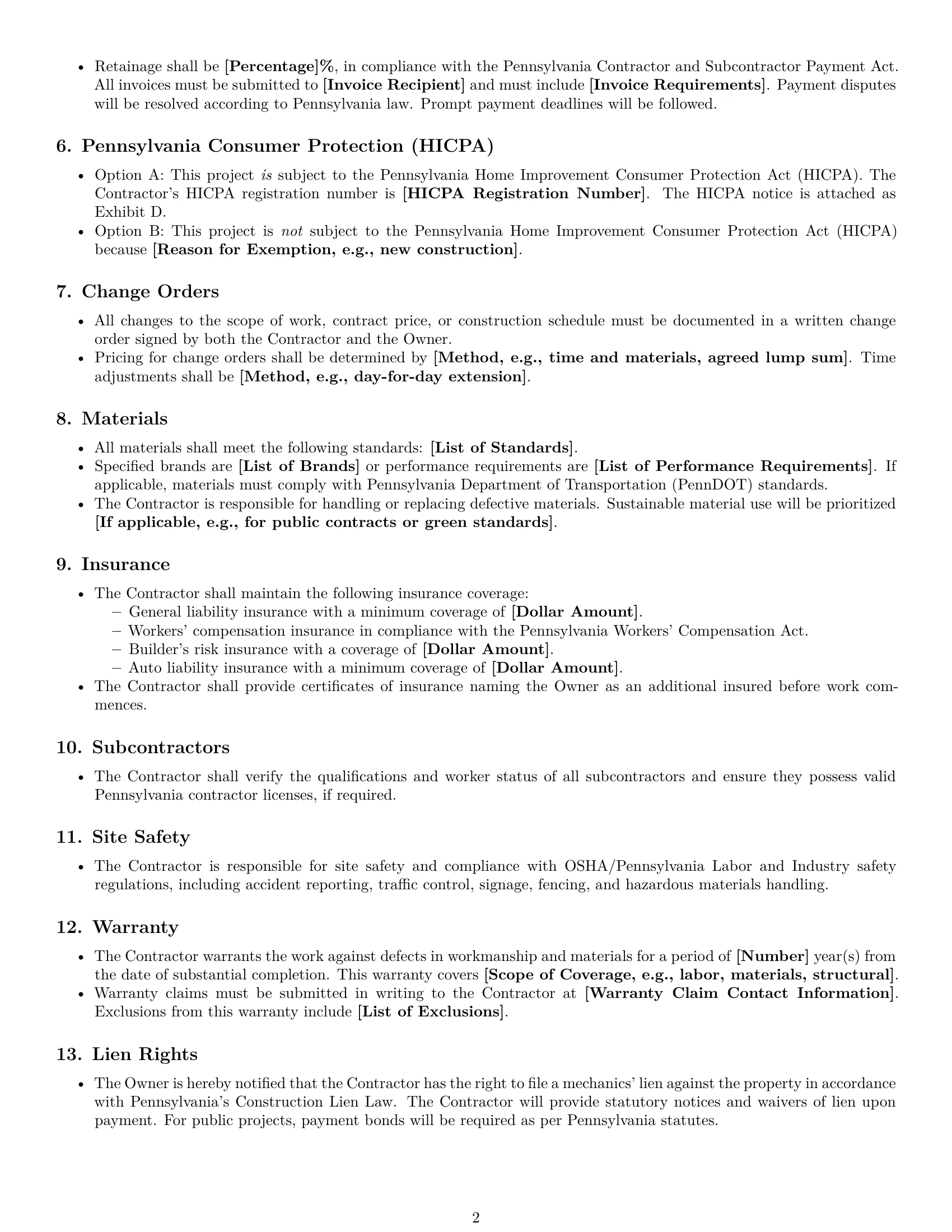 Preview page 2 of Free Pennsylvania construction service contract template
