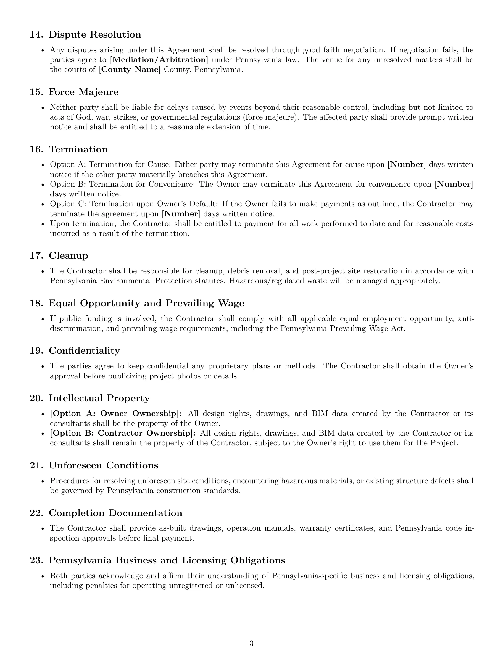 Preview page 3 of Free Pennsylvania construction service contract template
