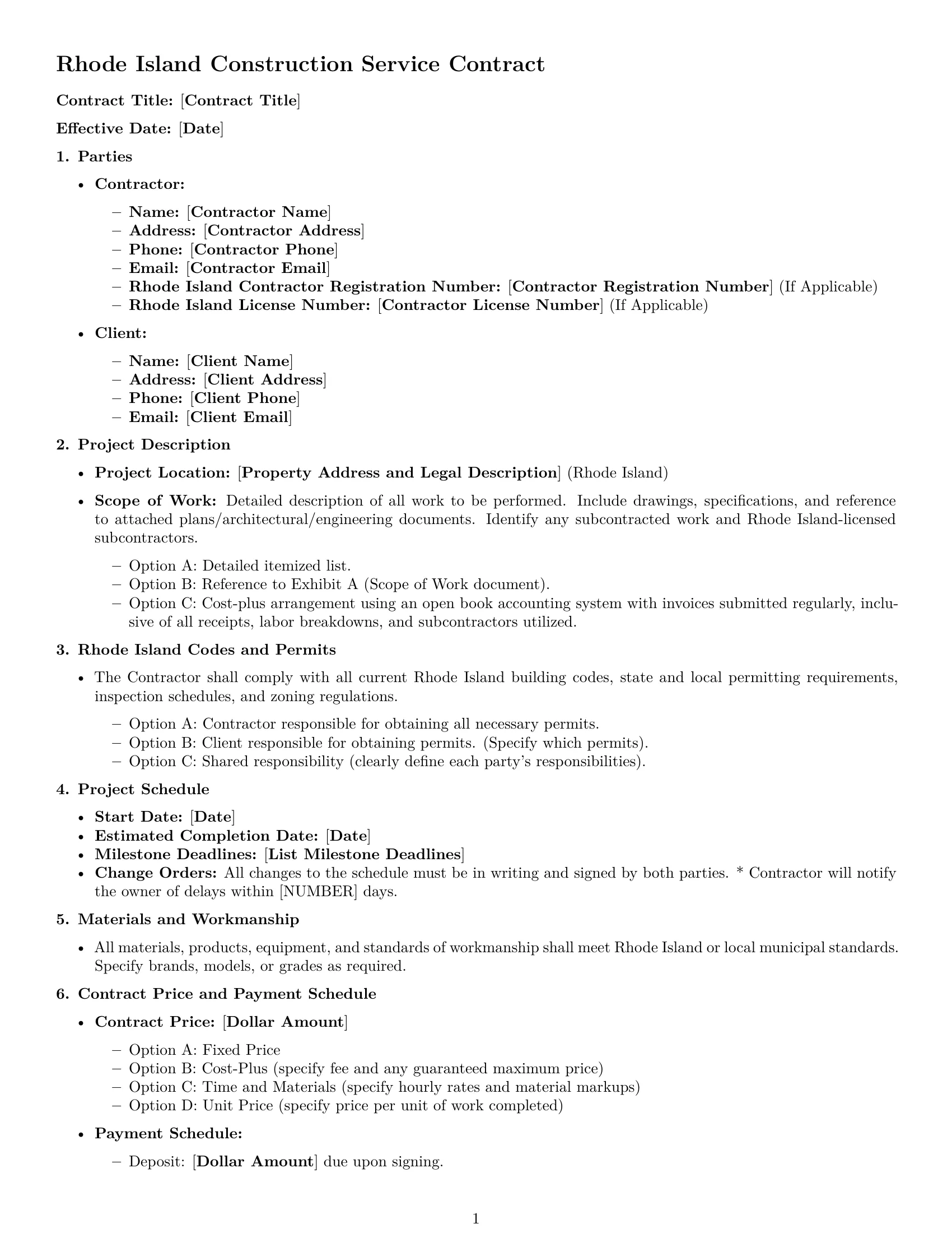 Preview page 1 of Free Rhode Island construction service contract template