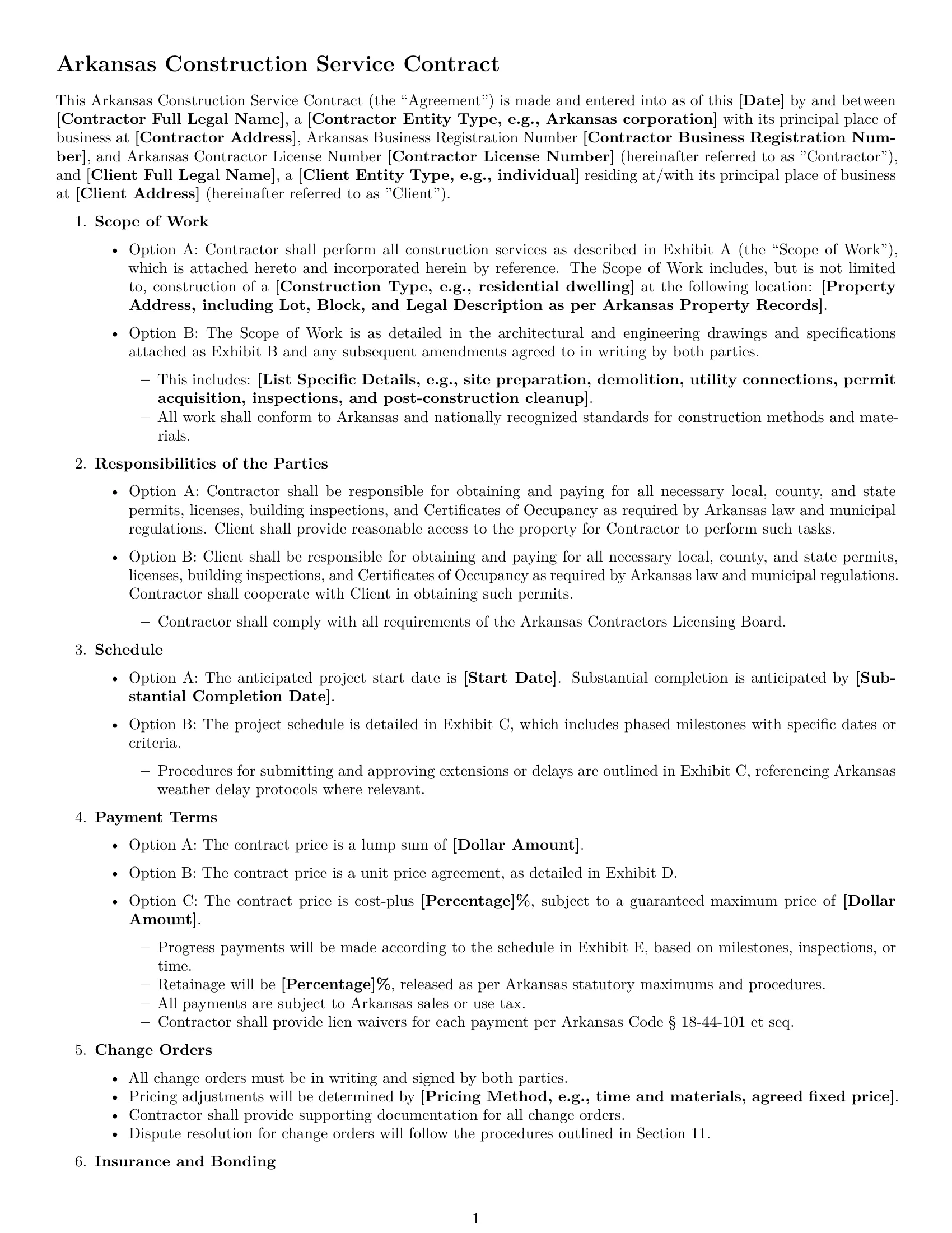 Preview page 1 of Free Arkansas construction service contract template