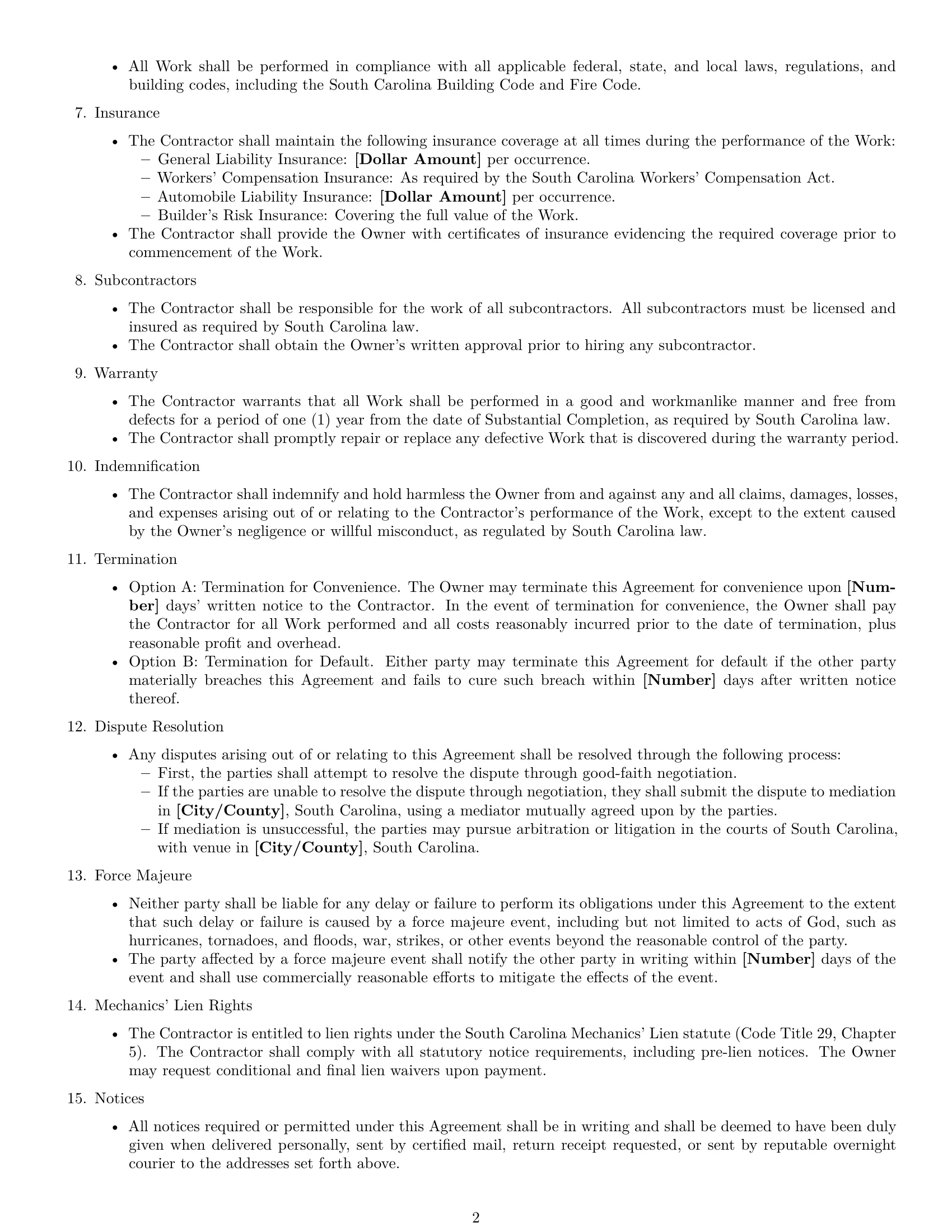 Preview page 2 of Free South Carolina construction service contract template