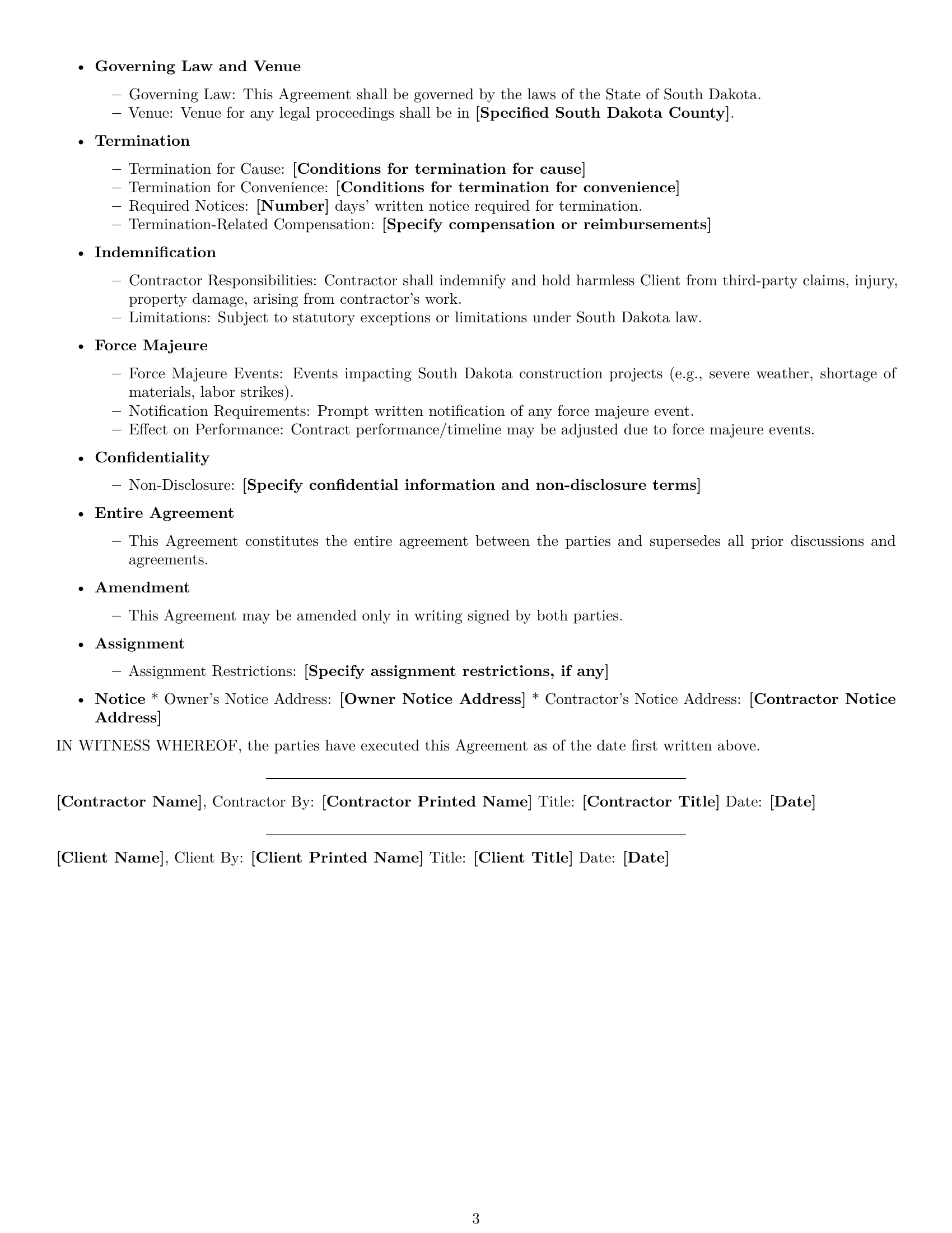 Preview page 3 of Free South Dakota construction service contract template