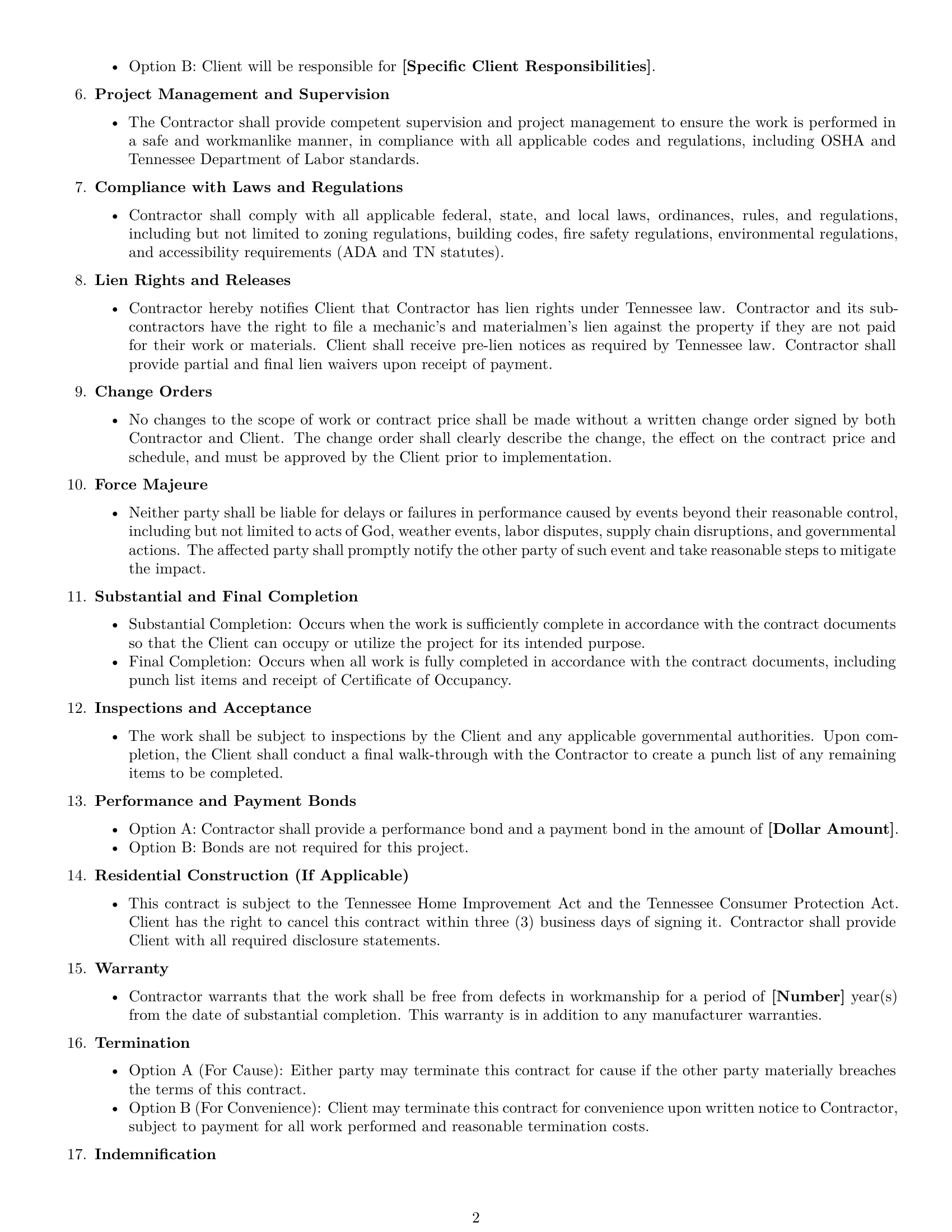 Preview page 2 of Free Tennessee construction service contract template