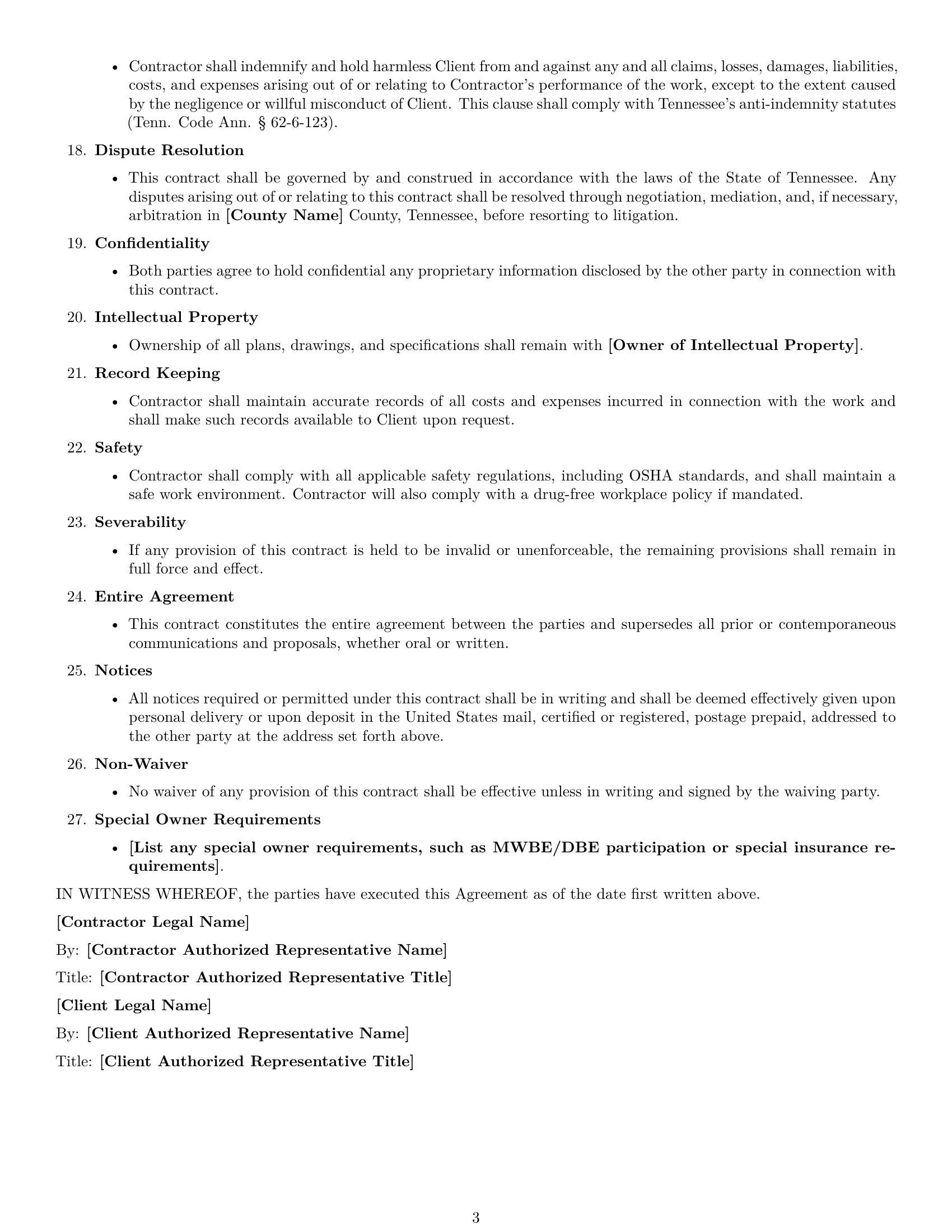Preview page 3 of Free Tennessee construction service contract template