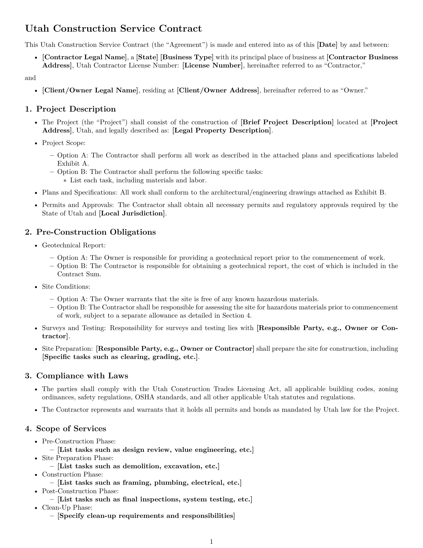 Preview page 1 of Free Utah construction service contract template