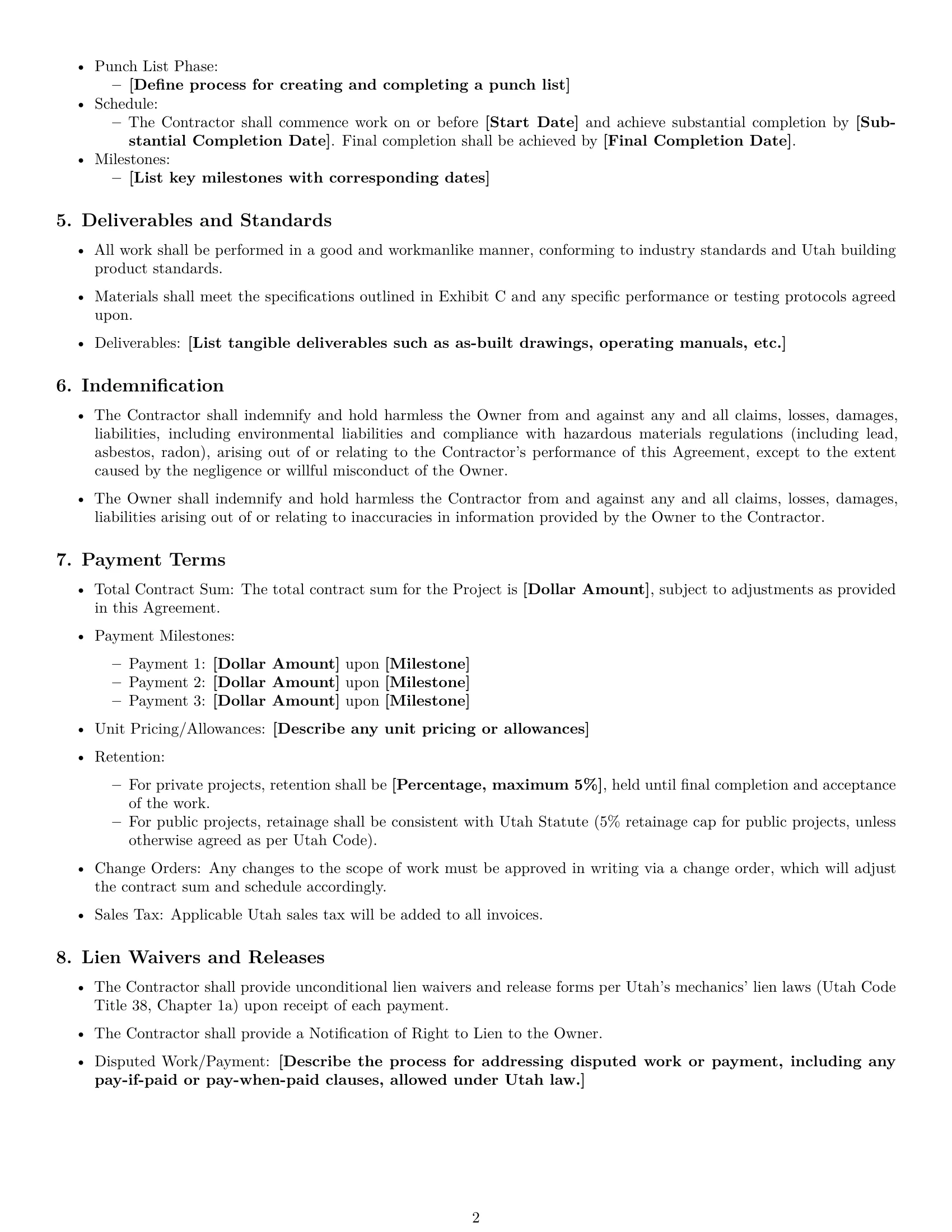 Preview page 2 of Free Utah construction service contract template