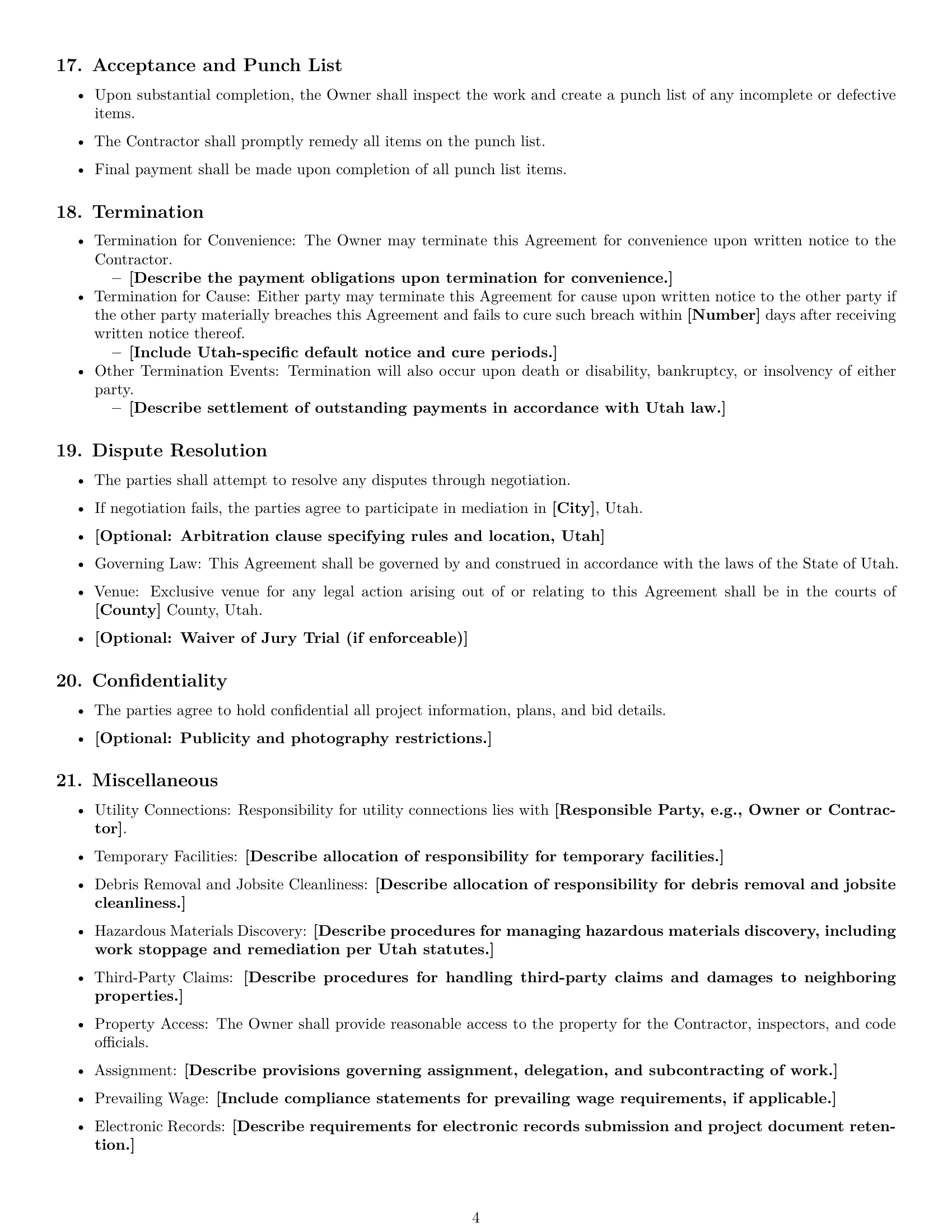 Preview page 4 of Free Utah construction service contract template