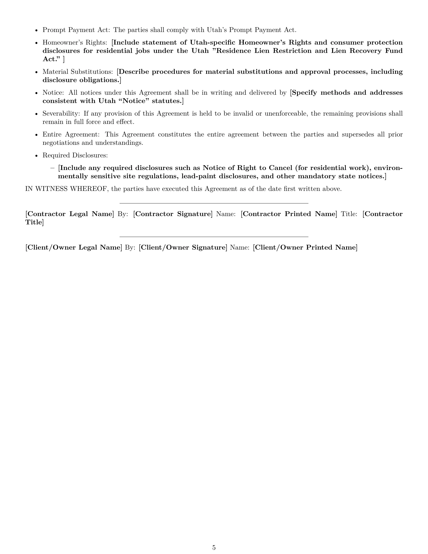 Preview page 5 of Free Utah construction service contract template