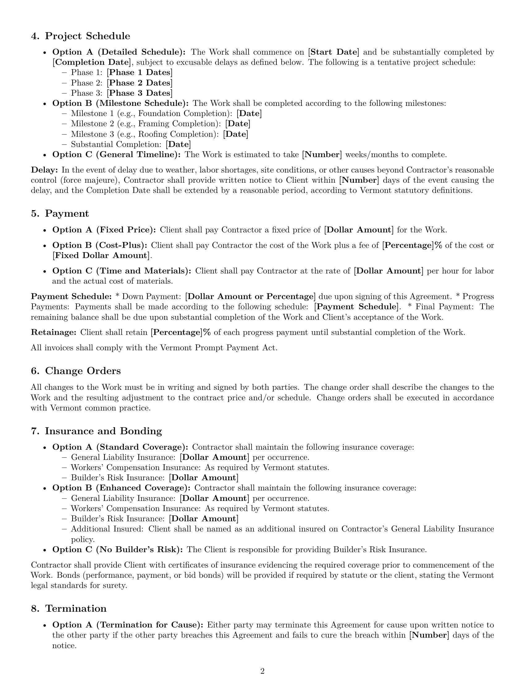 Preview page 2 of Free Vermont construction service contract template