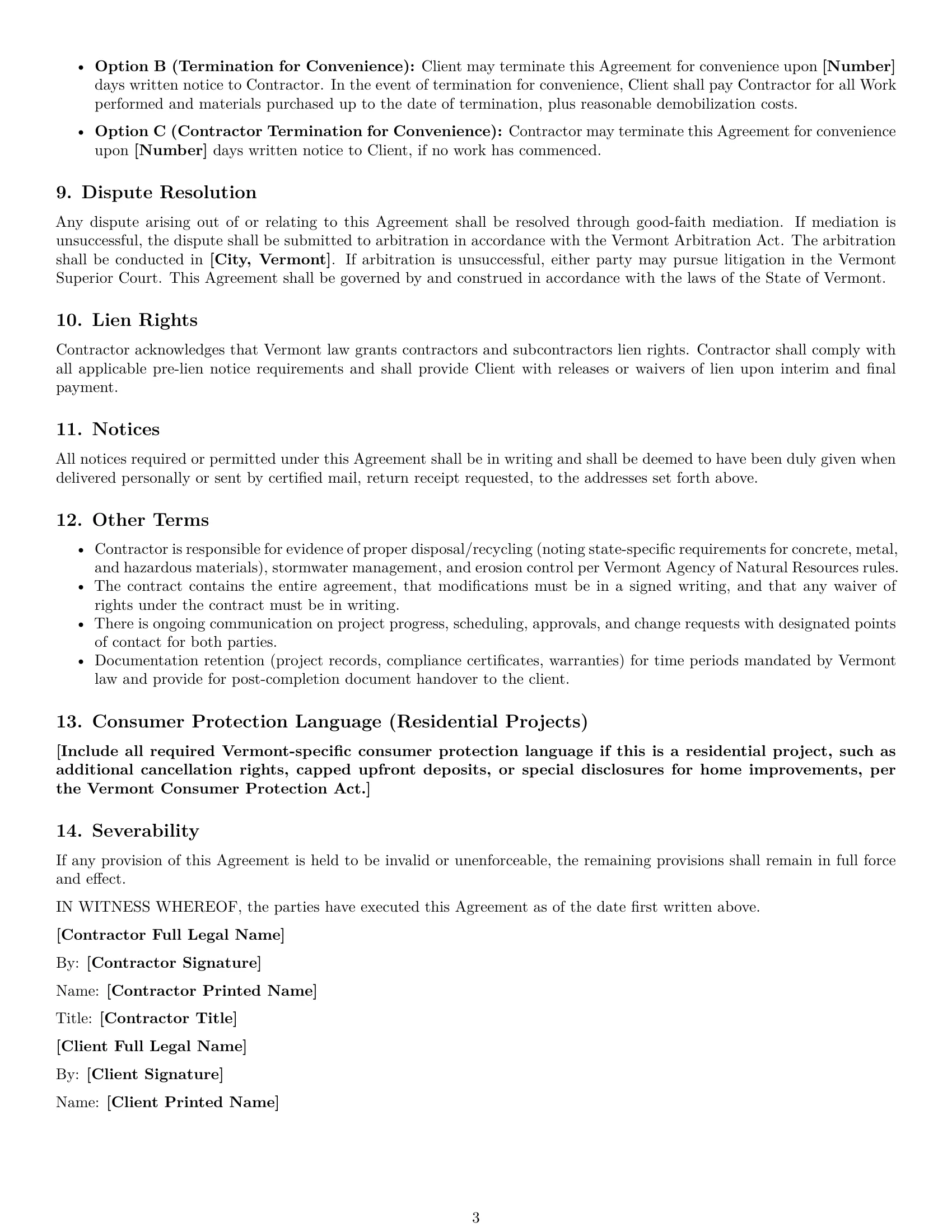 Preview page 3 of Free Vermont construction service contract template
