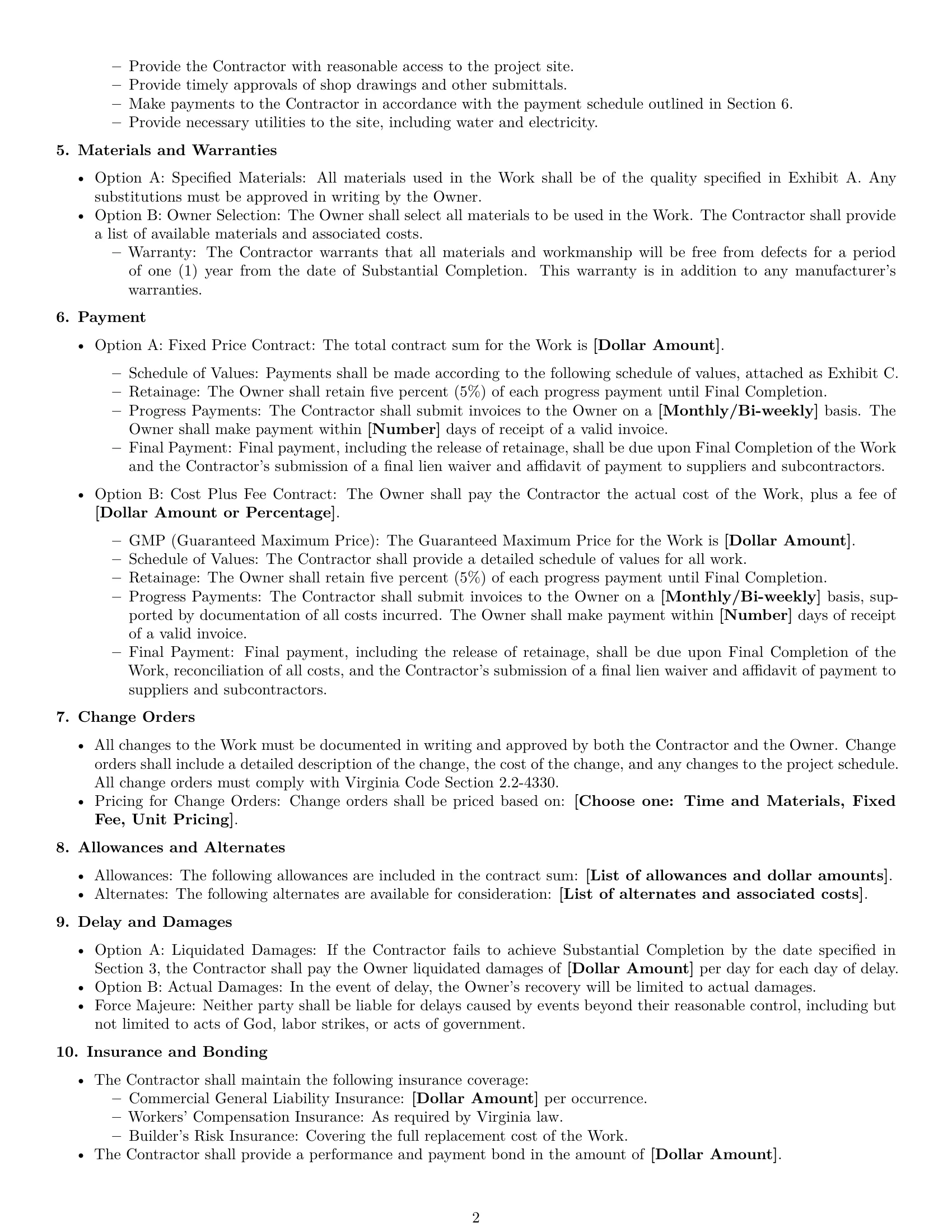 Preview page 2 of Free Virginia construction service contract template