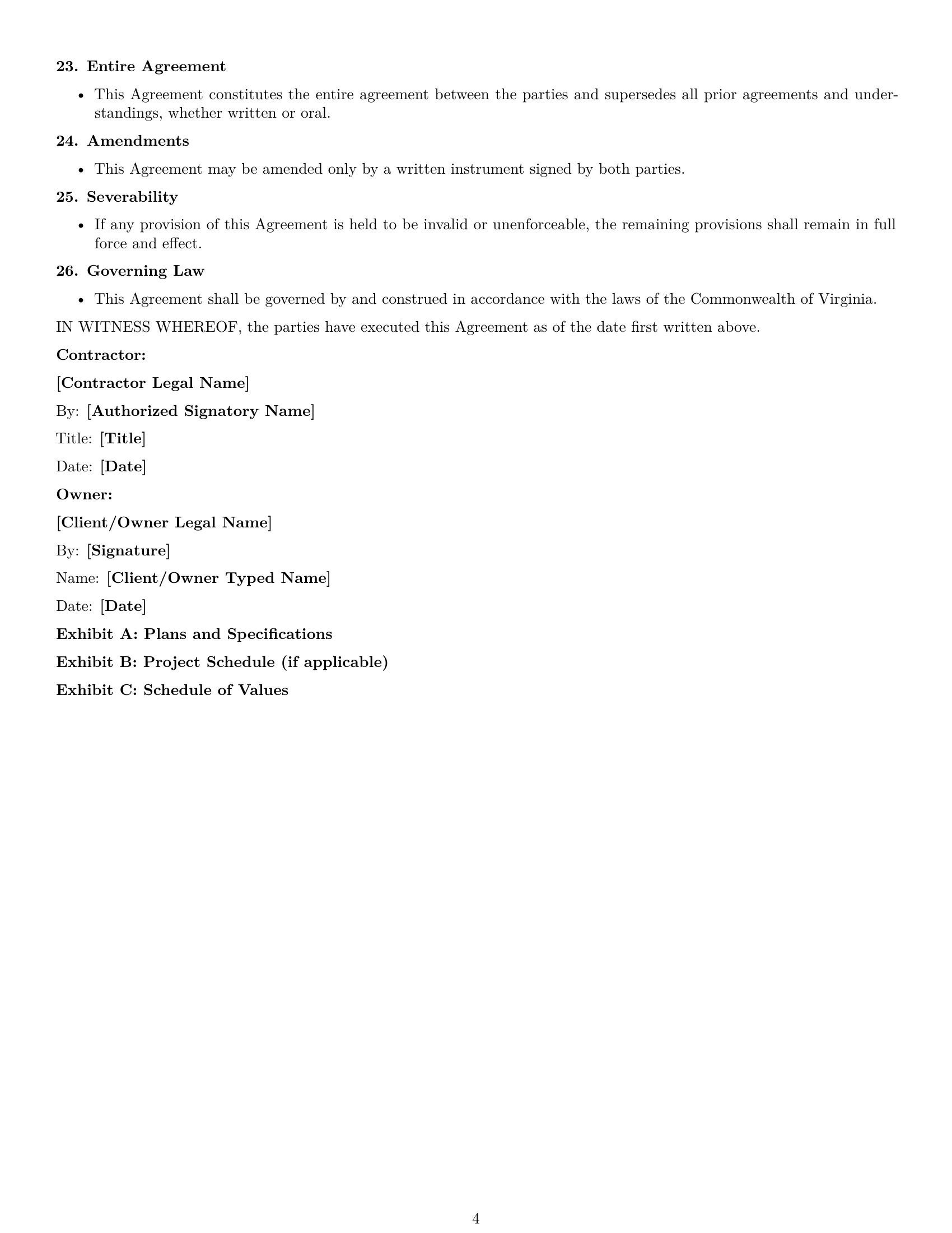 Preview page 4 of Free Virginia construction service contract template