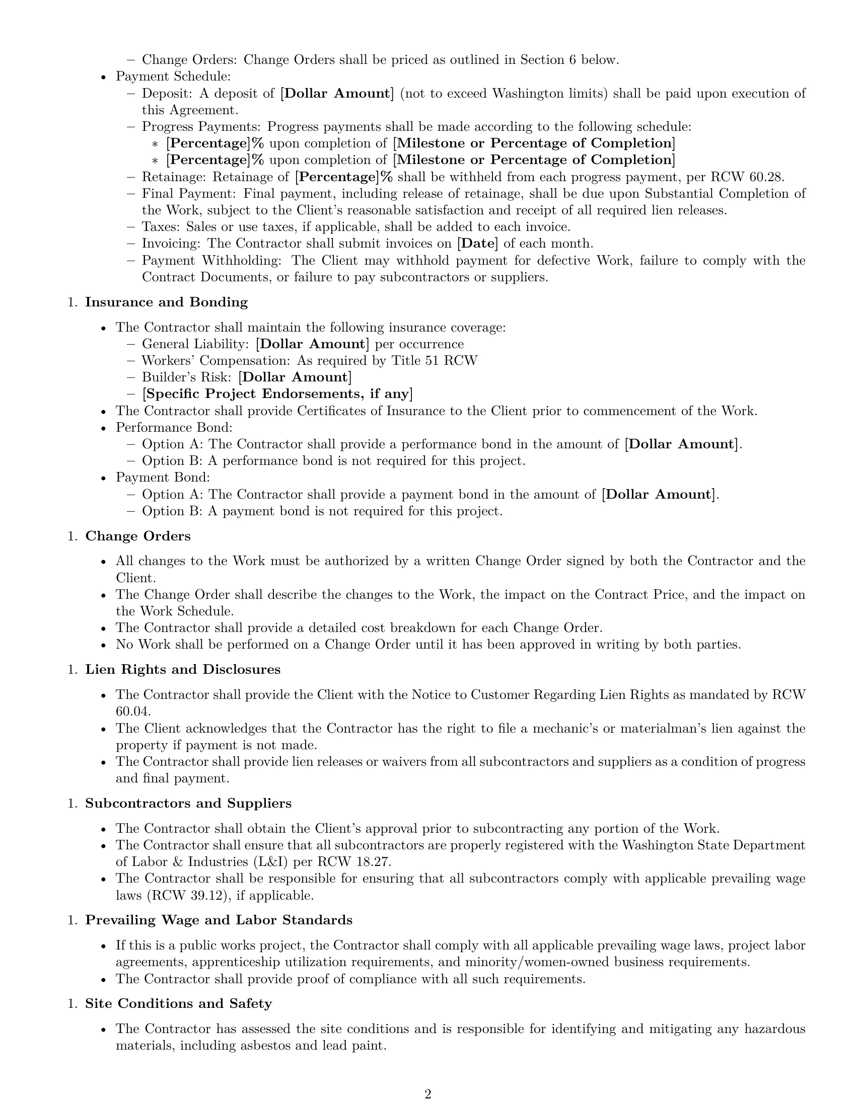 Preview page 2 of Free Washington construction service contract template