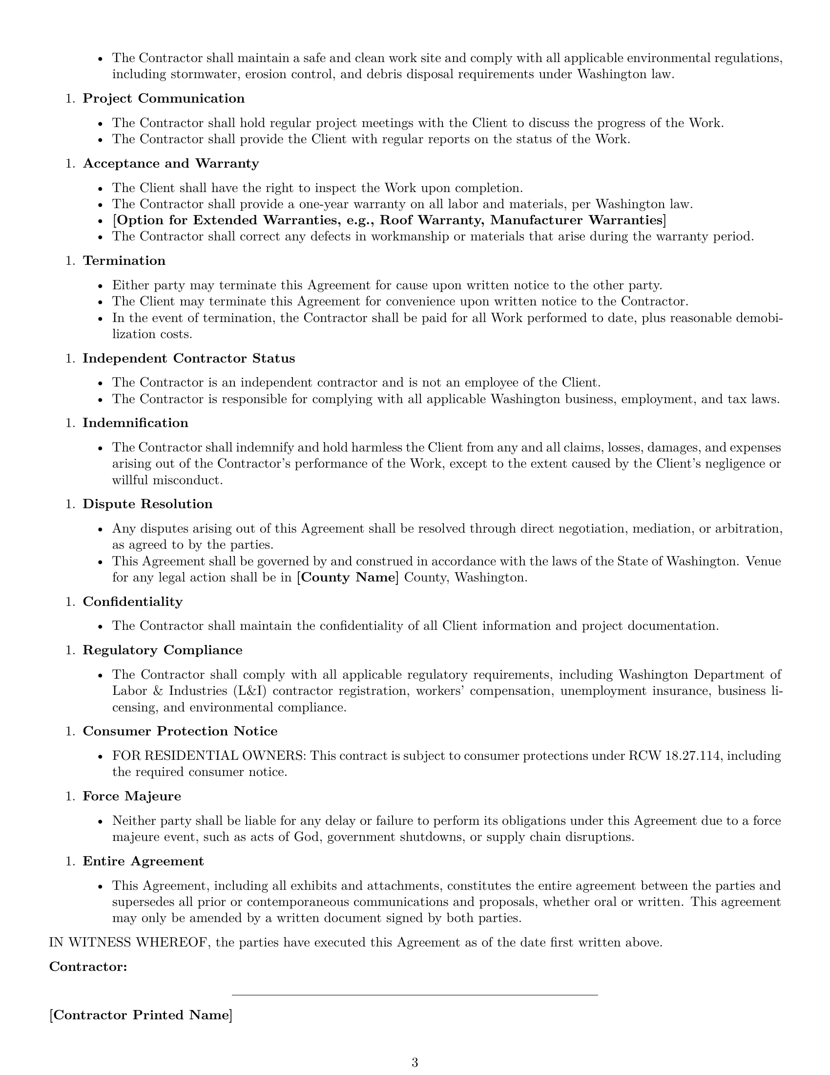 Preview page 3 of Free Washington construction service contract template