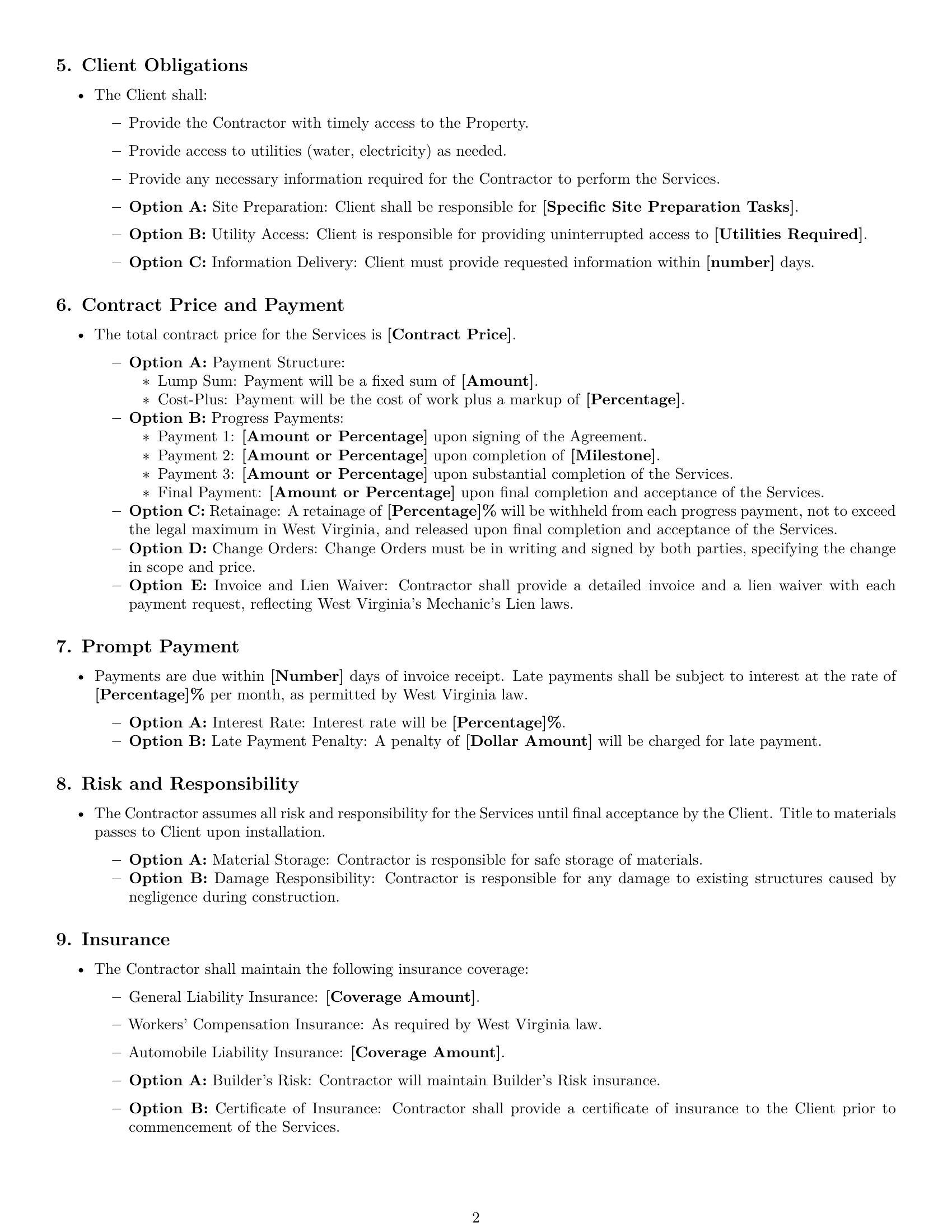 Preview page 2 of Free West Virginia construction service contract template