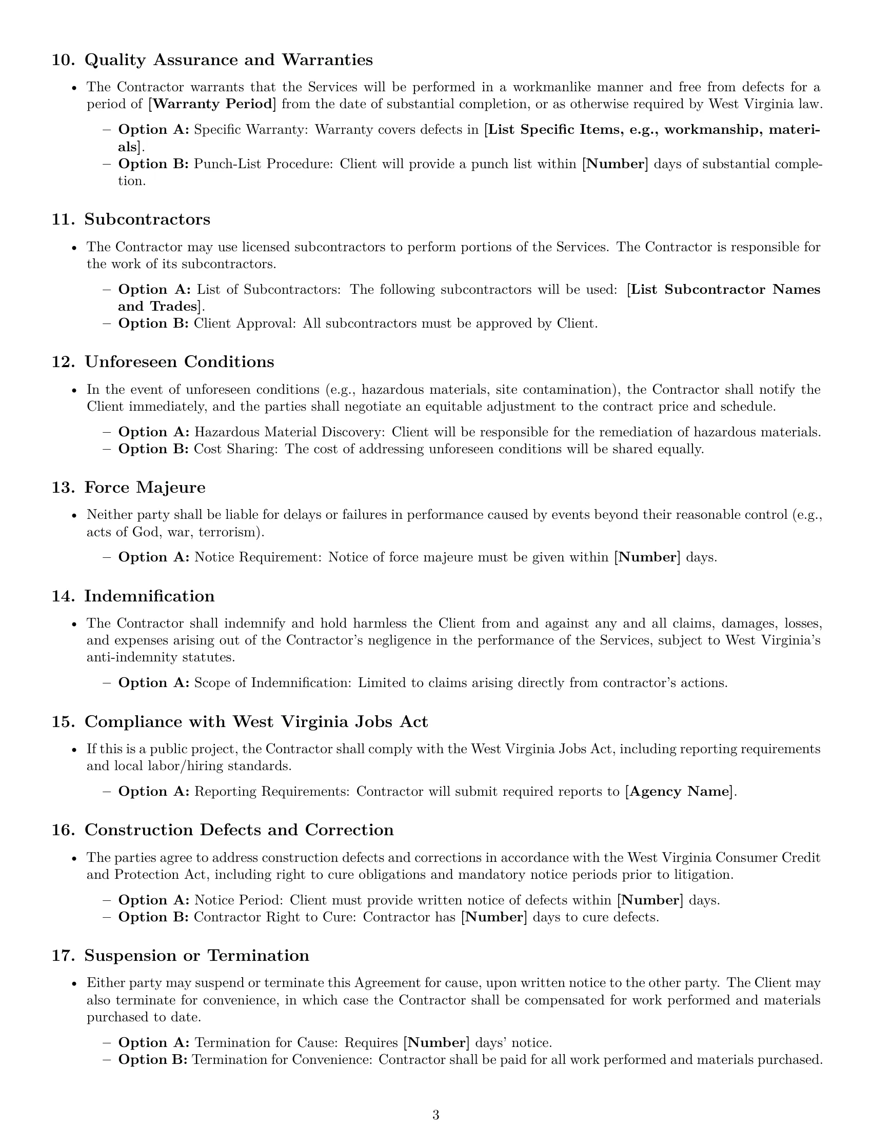 Preview page 3 of Free West Virginia construction service contract template