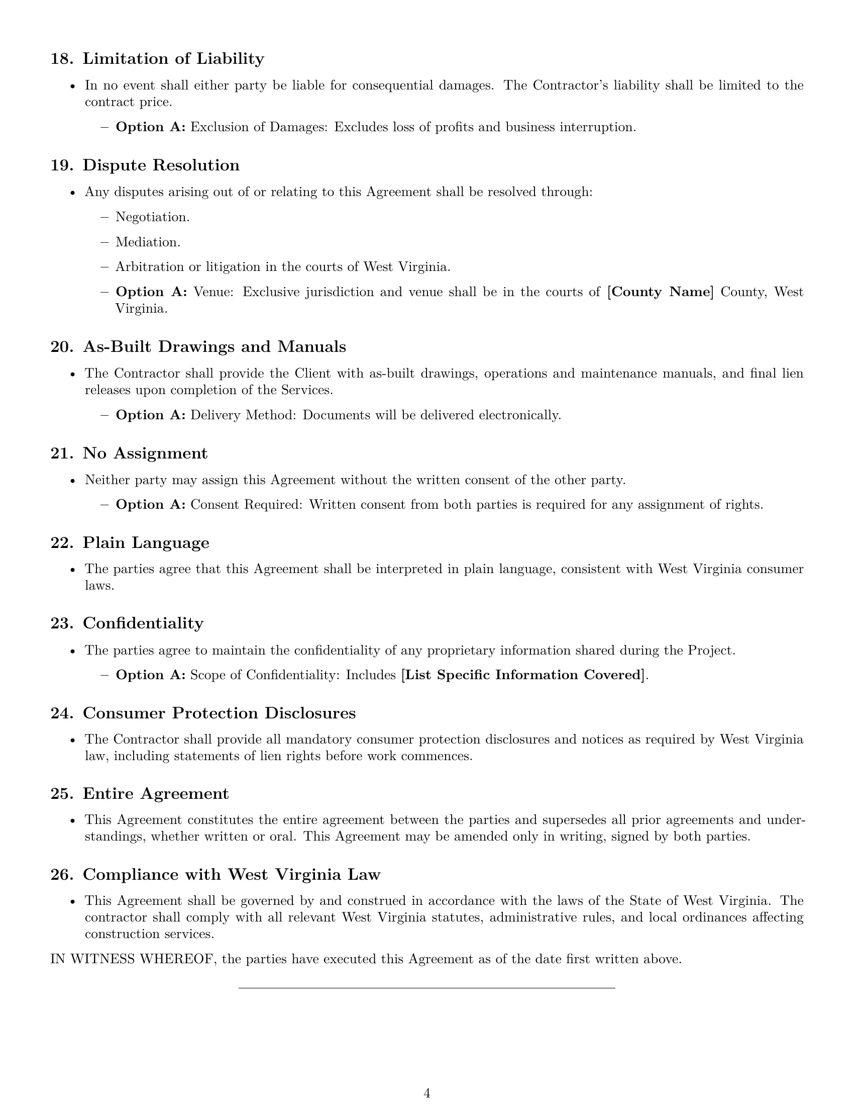 Preview page 4 of Free West Virginia construction service contract template
