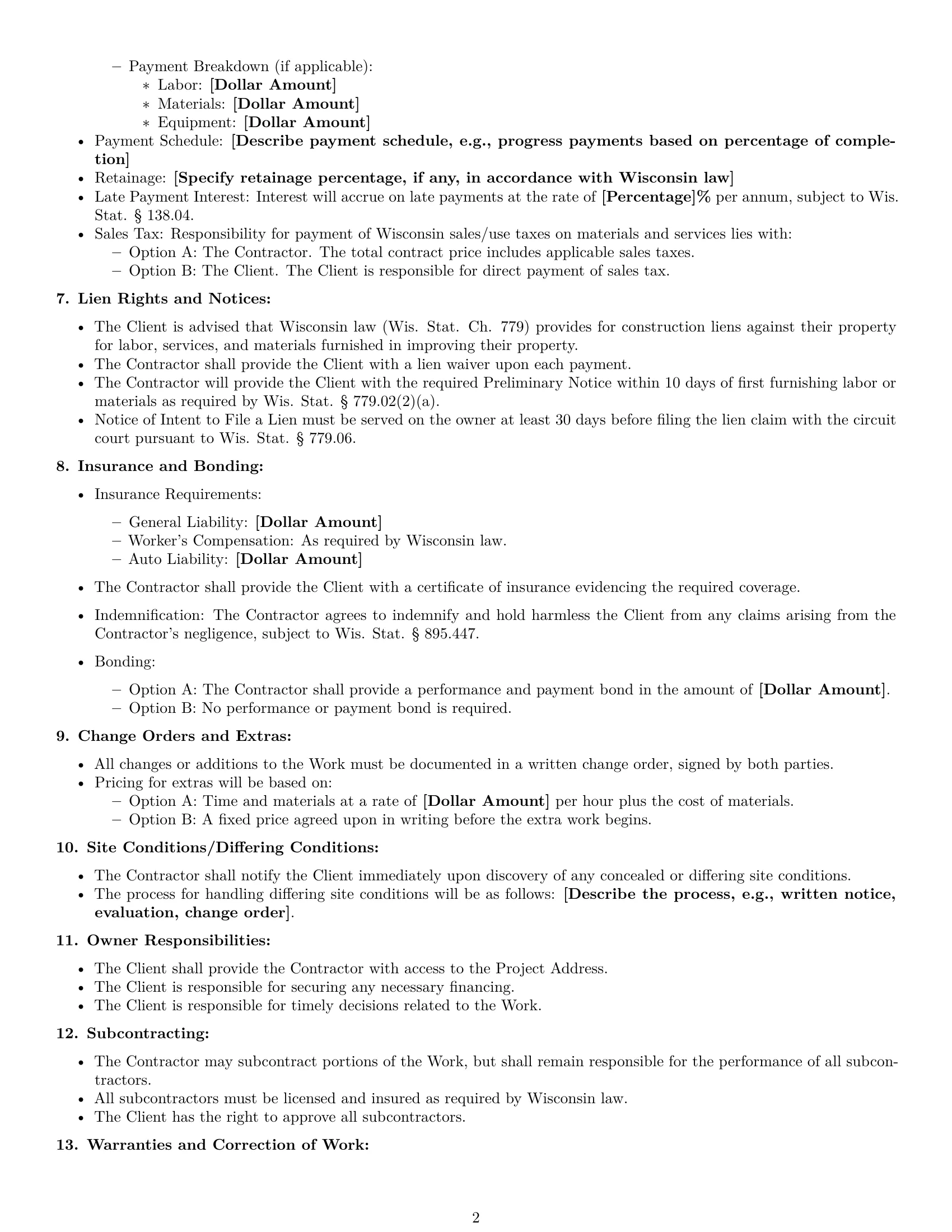 Preview page 2 of Free Wisconsin construction service contract template