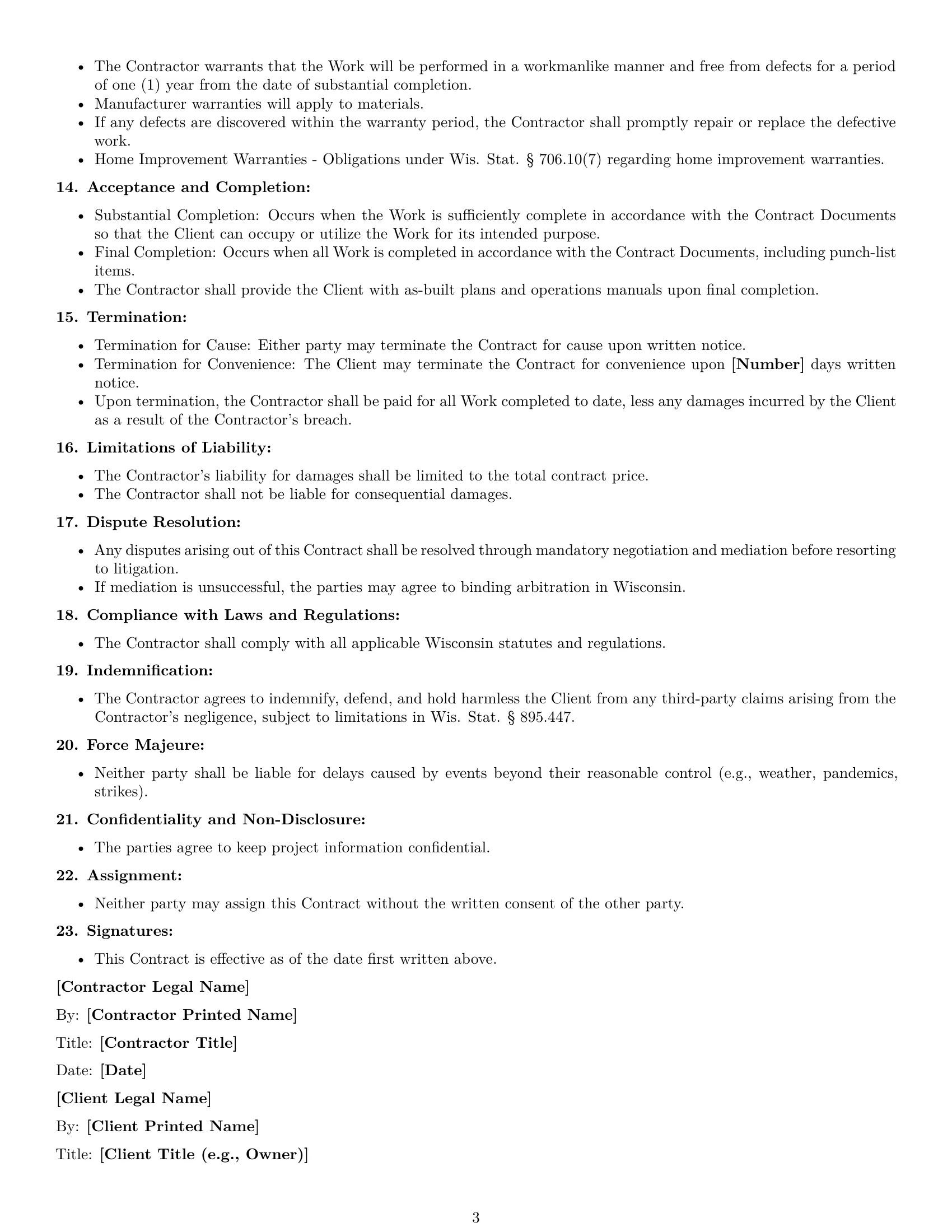 Preview page 3 of Free Wisconsin construction service contract template
