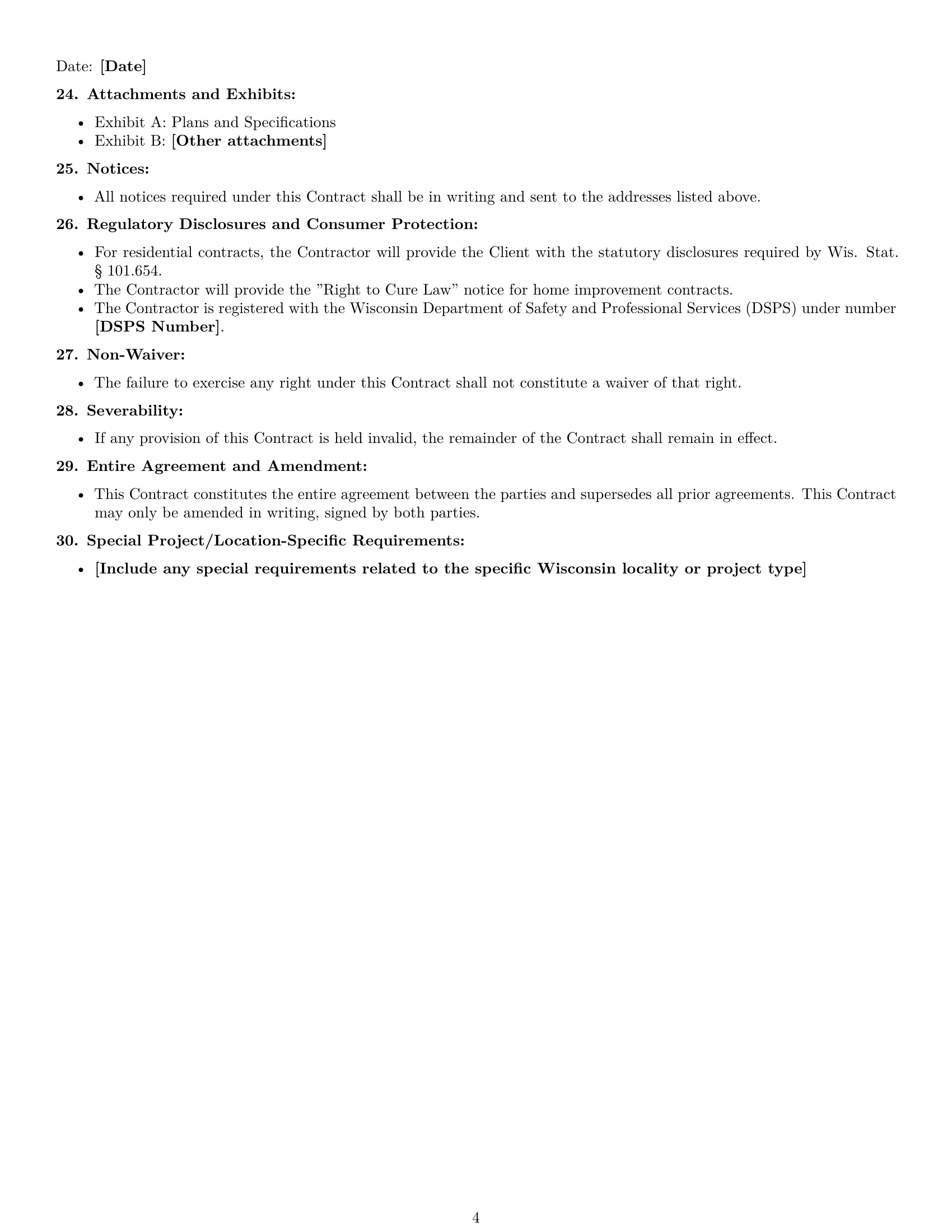 Preview page 4 of Free Wisconsin construction service contract template