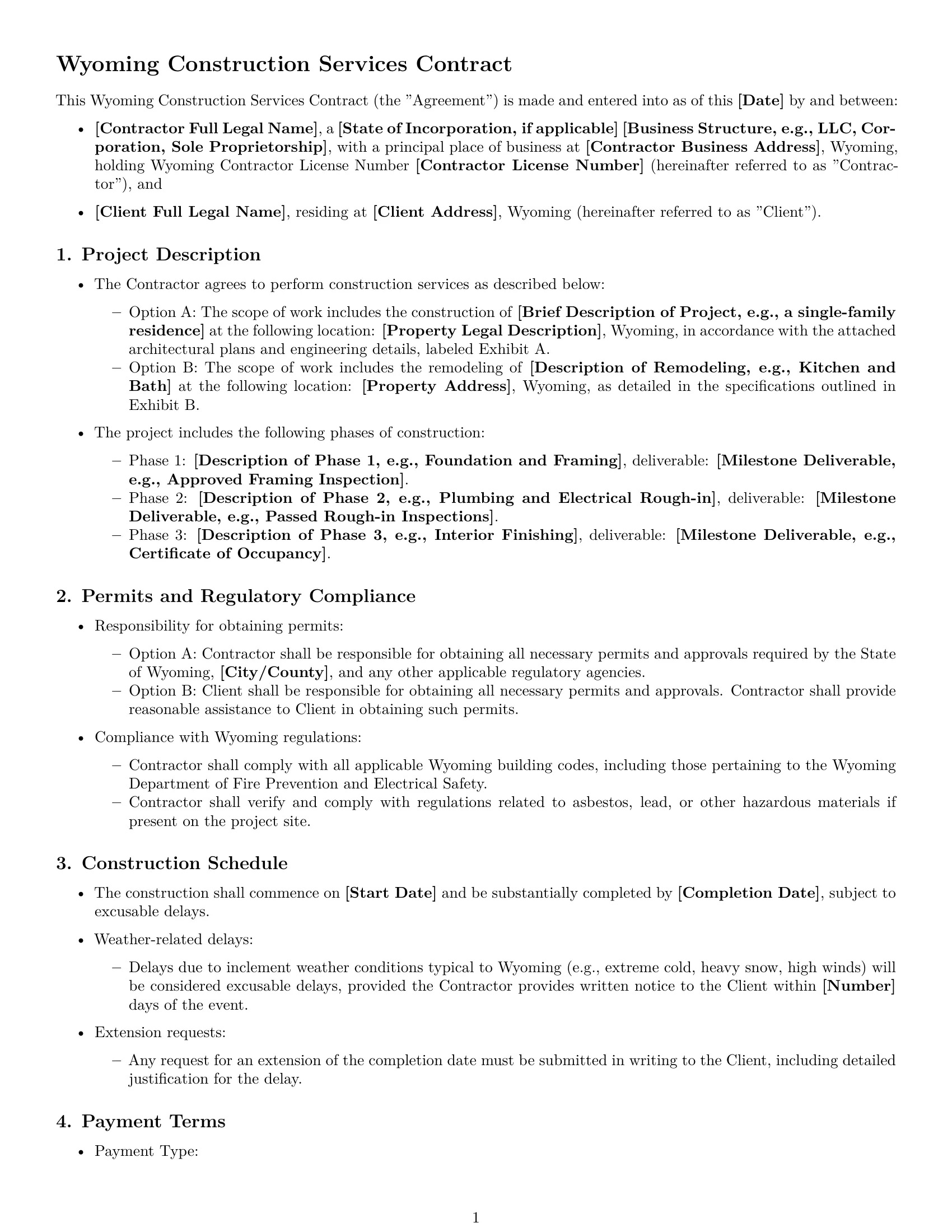 Preview page 1 of Free Wyoming construction service contract template