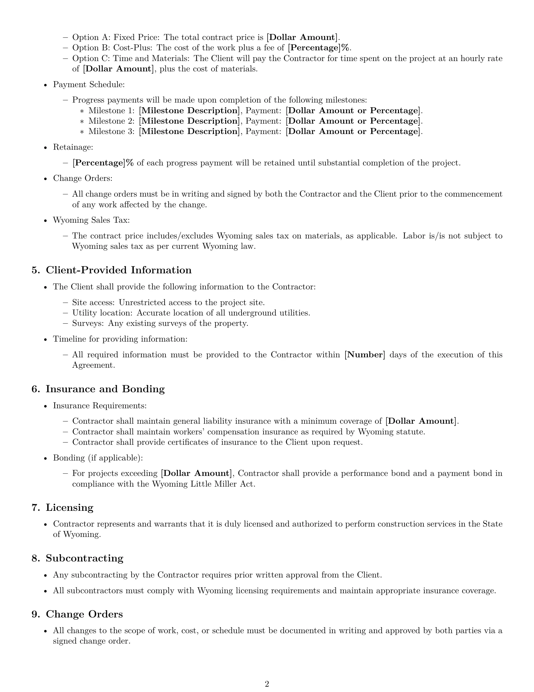 Preview page 2 of Free Wyoming construction service contract template