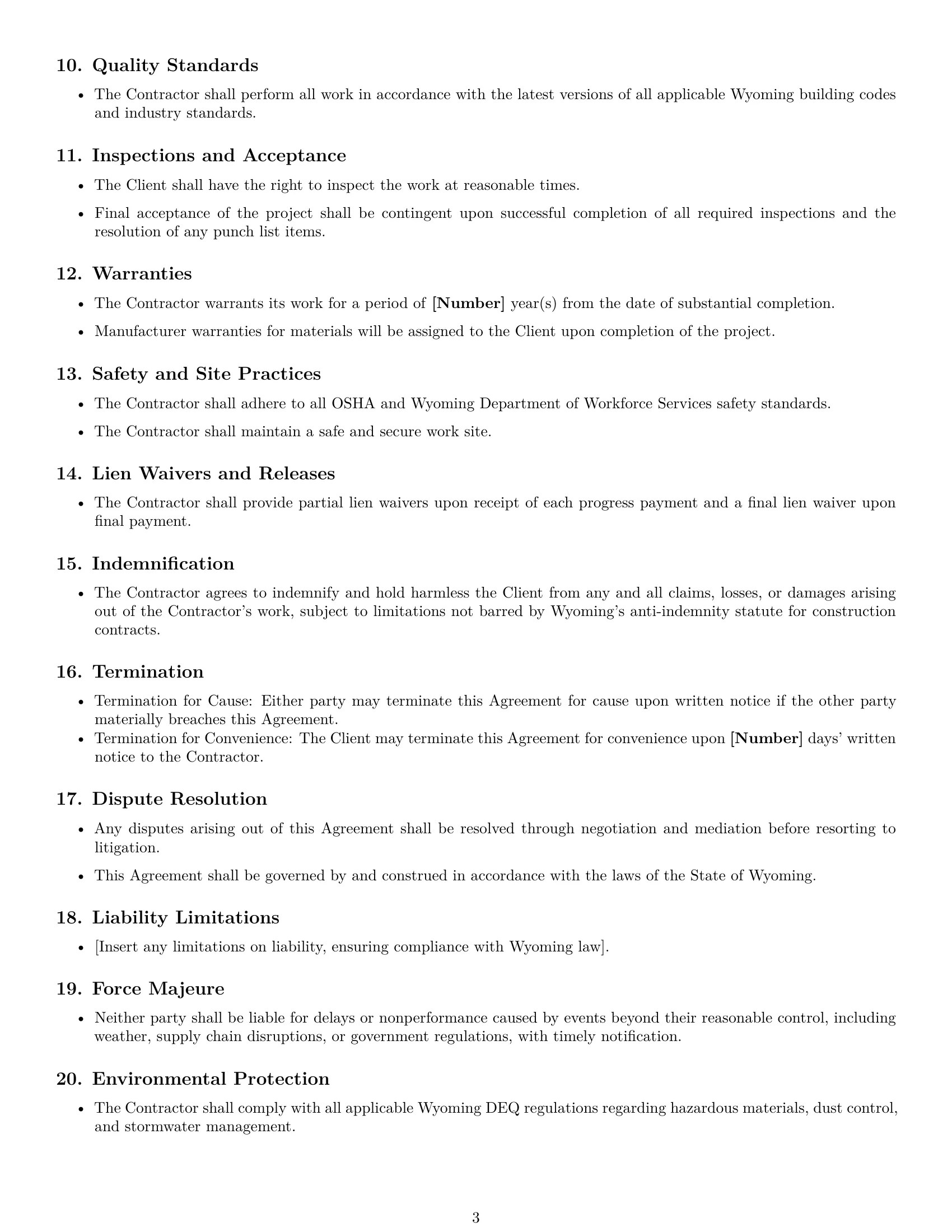 Preview page 3 of Free Wyoming construction service contract template