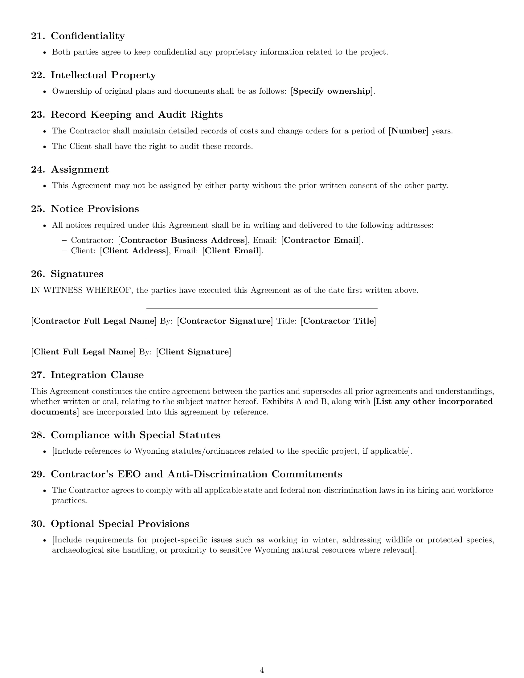 Preview page 4 of Free Wyoming construction service contract template