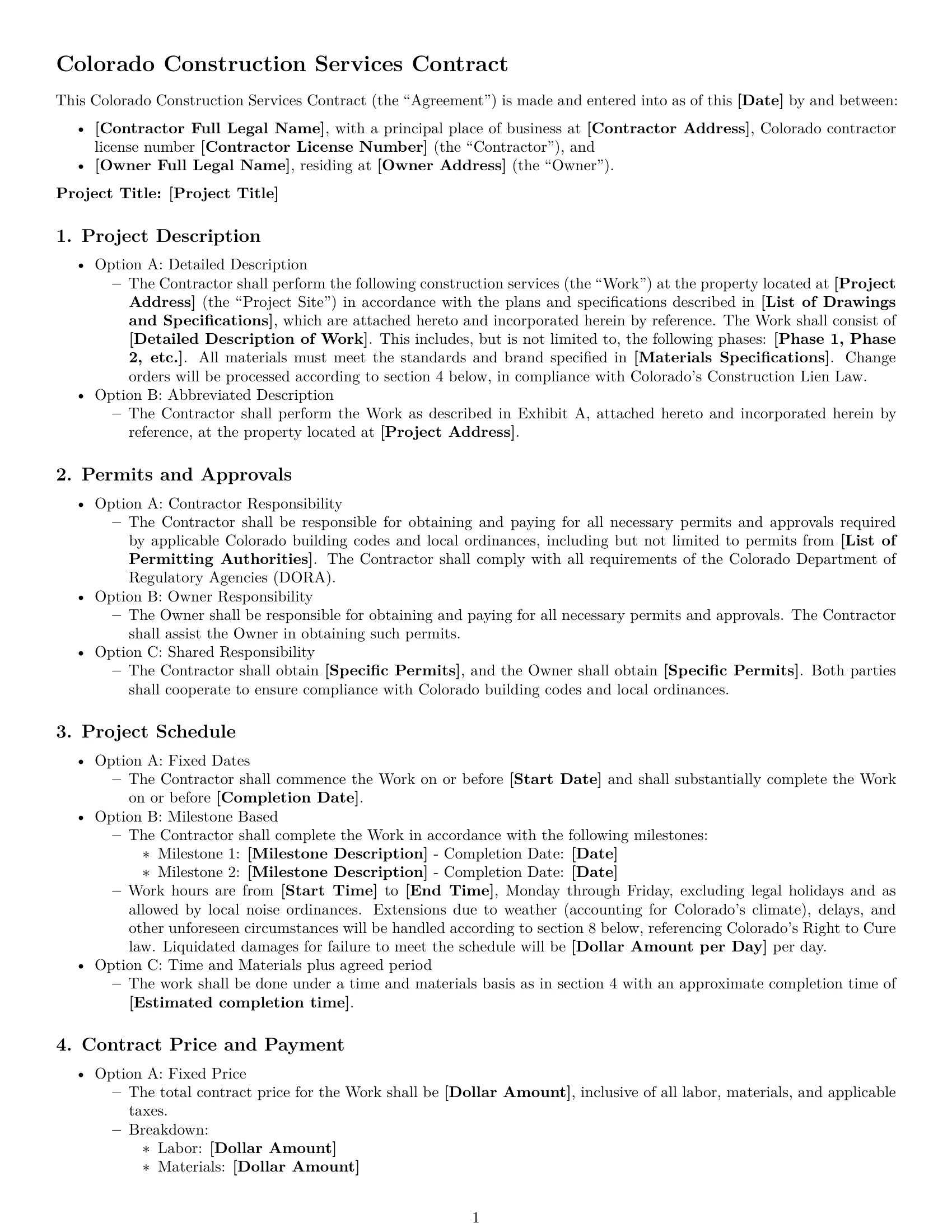 Preview page 1 of Free Colorado construction service contract template