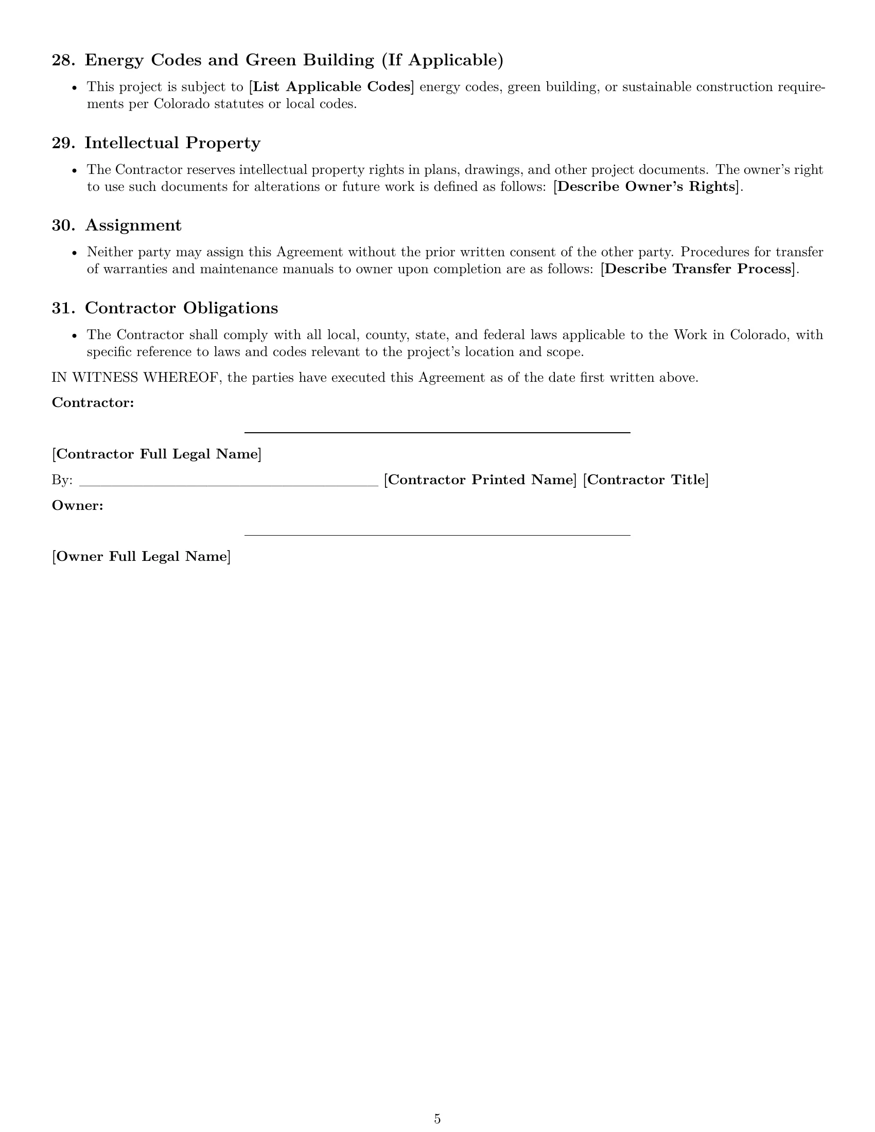 Preview page 5 of Free Colorado construction service contract template