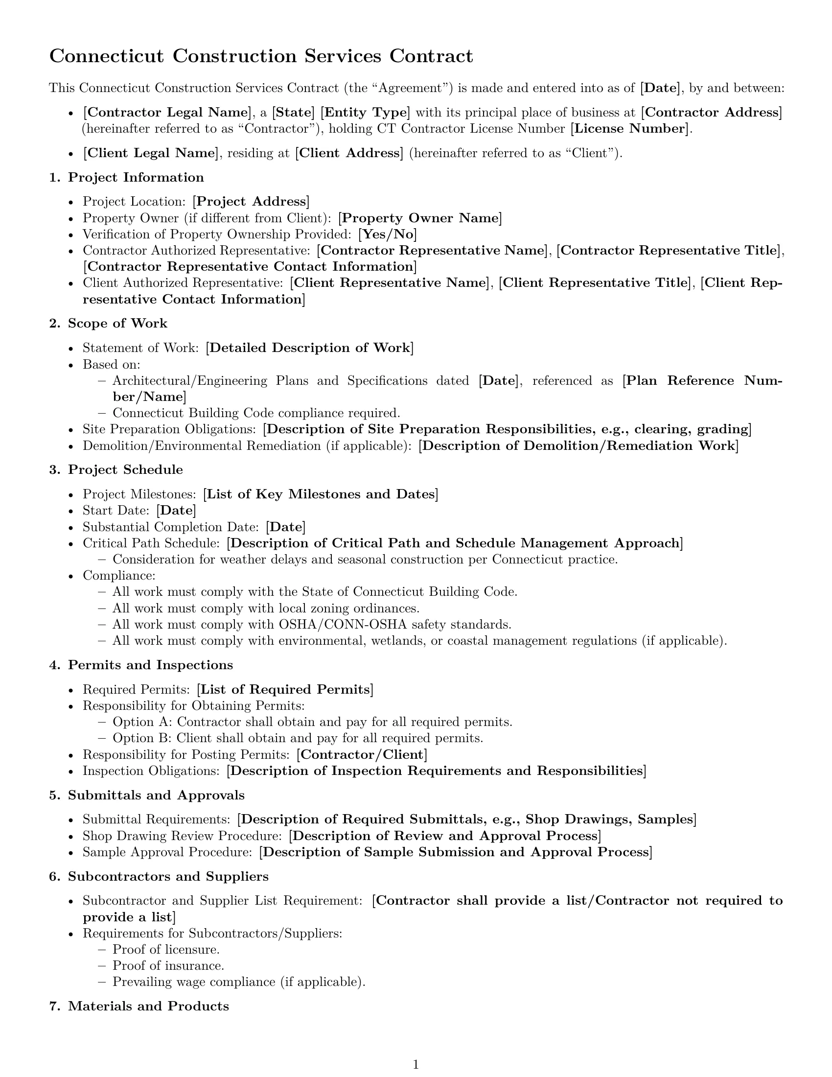 Preview page 1 of Free Connecticut construction service contract template