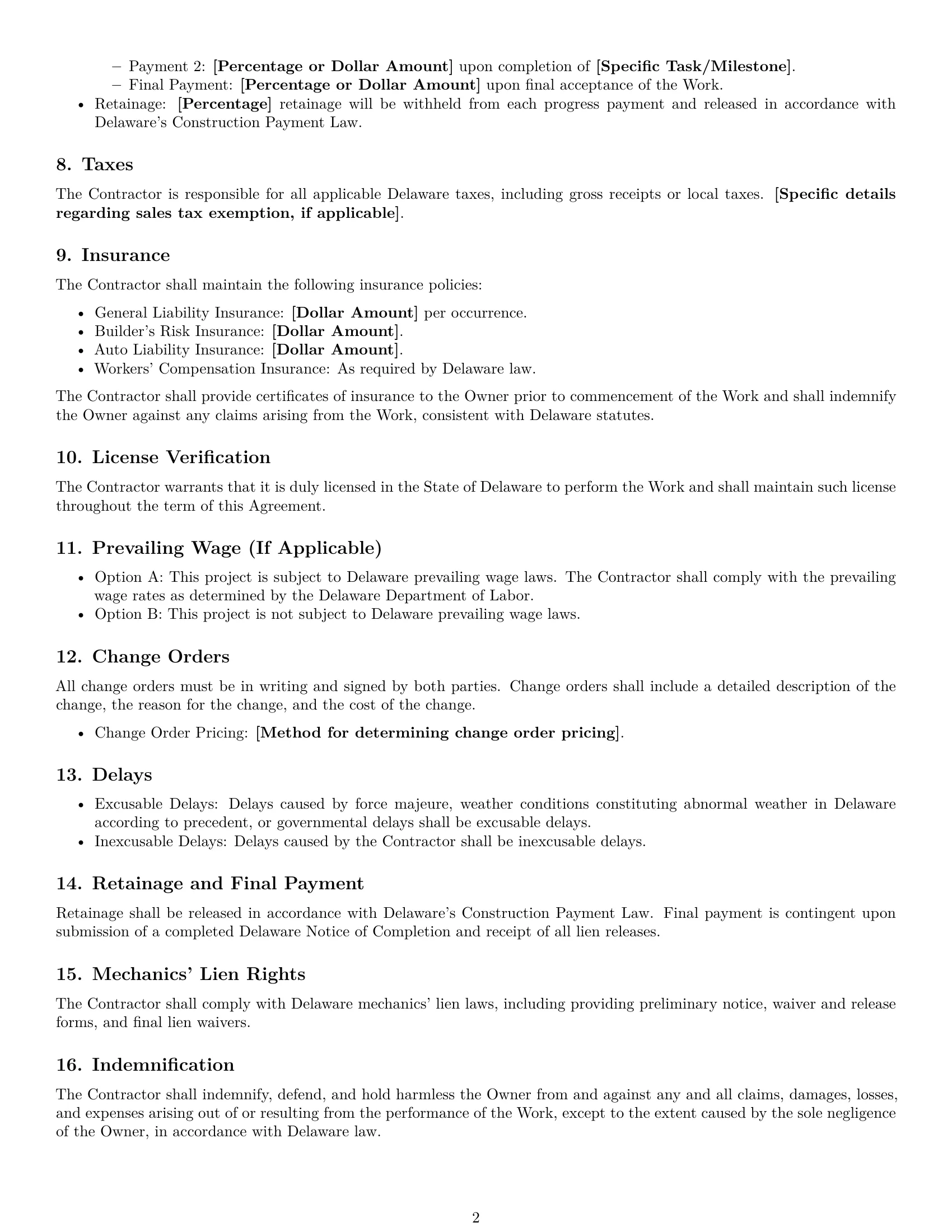 Preview page 2 of Free Delaware construction service contract template