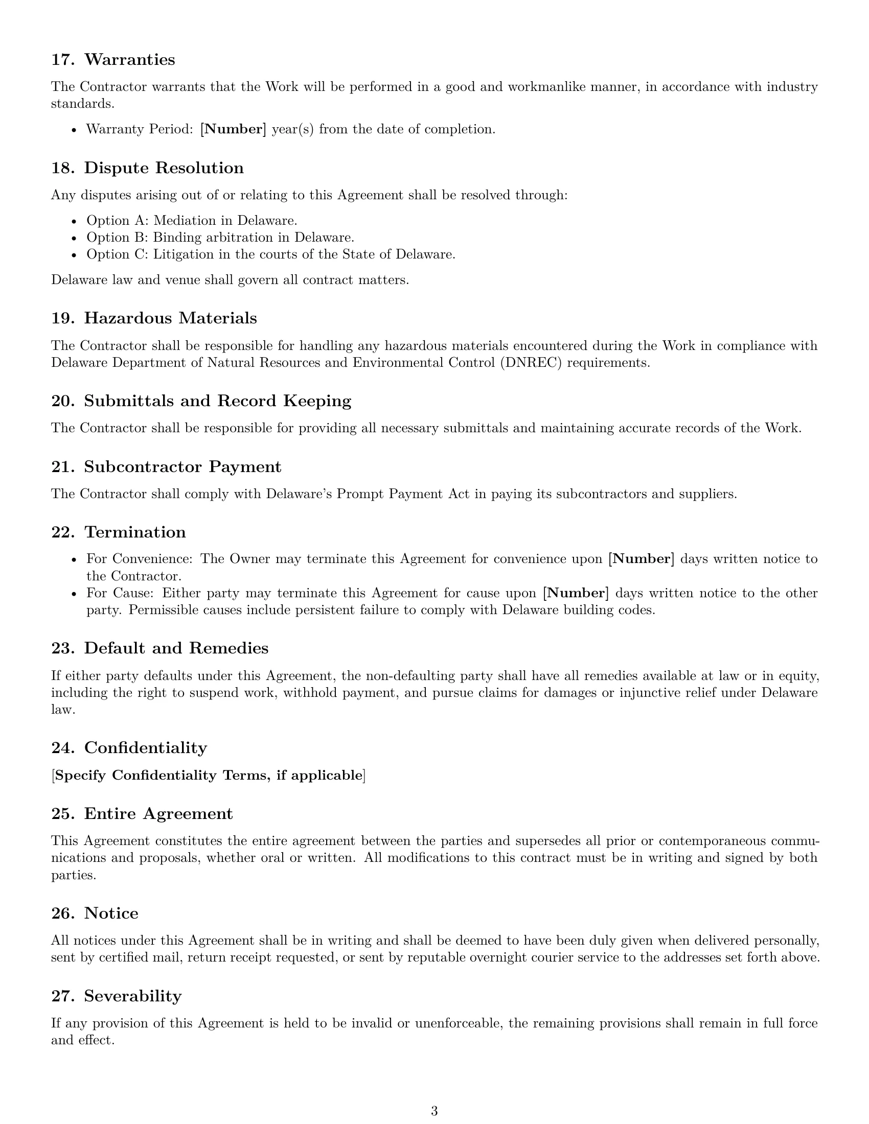 Preview page 3 of Free Delaware construction service contract template