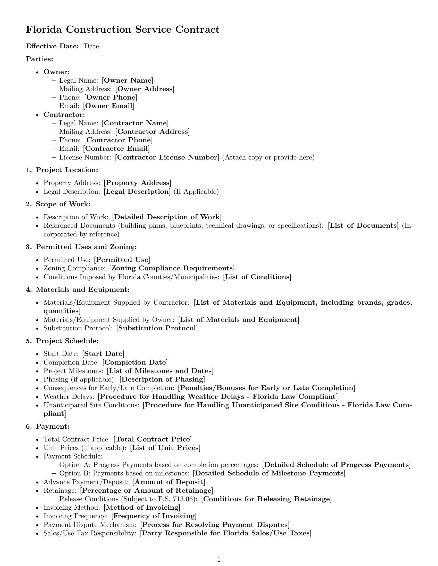 Preview page 1 of Free Florida construction service contract template