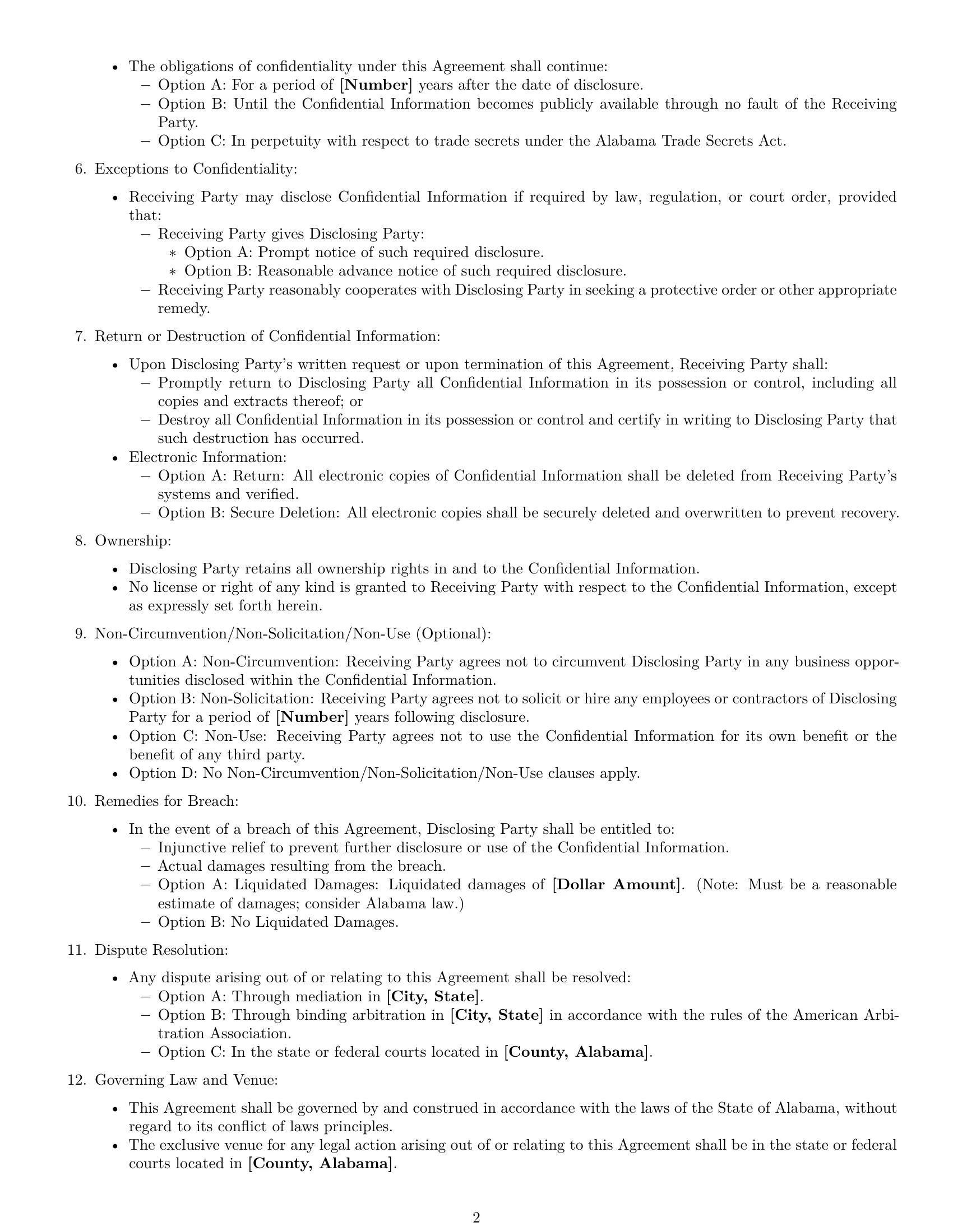 Preview page 2 of Free Alabama nda template