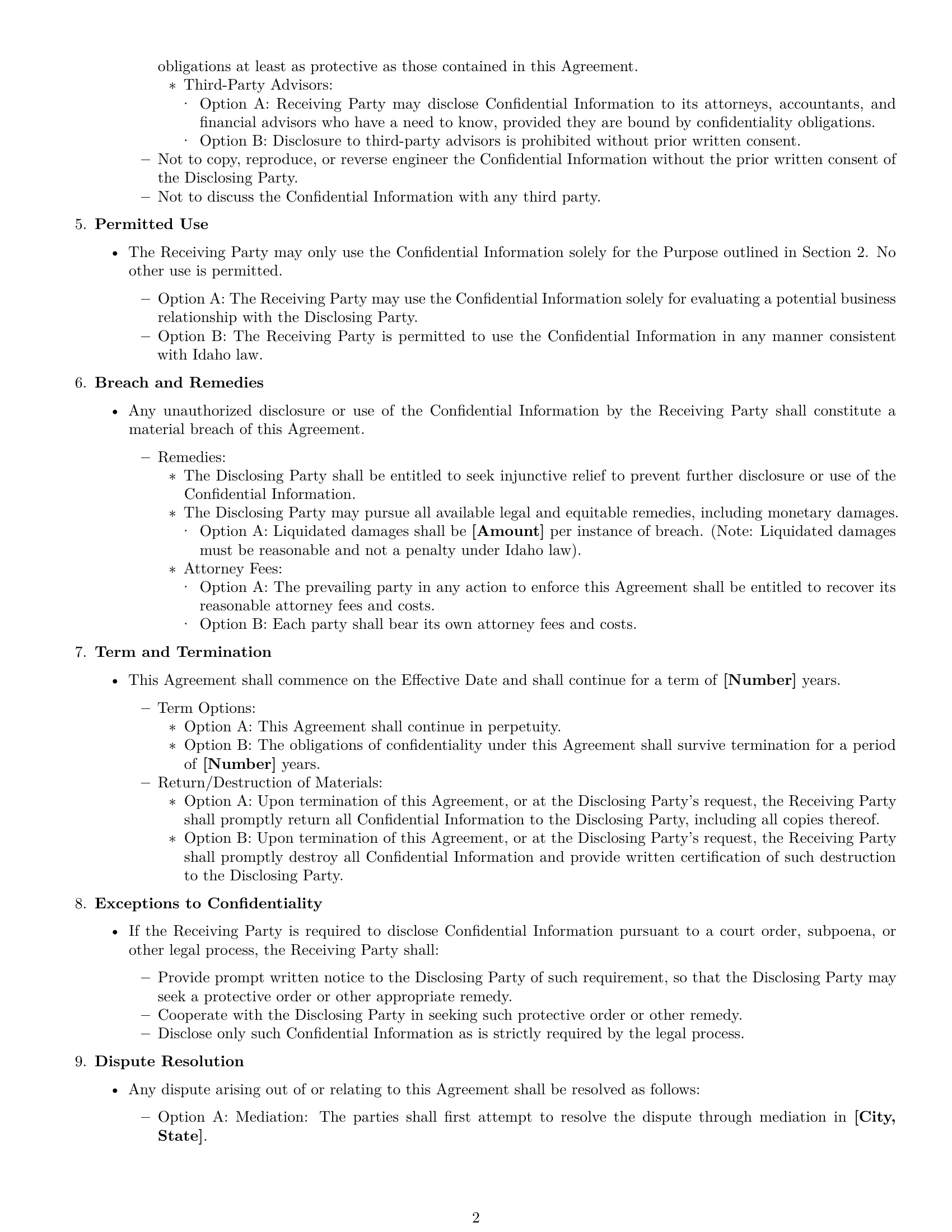 Preview page 2 of Free Idaho nda template