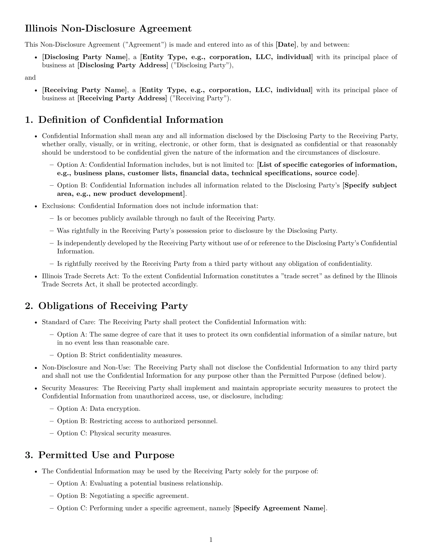 Preview page 1 of Free Illinois nda template