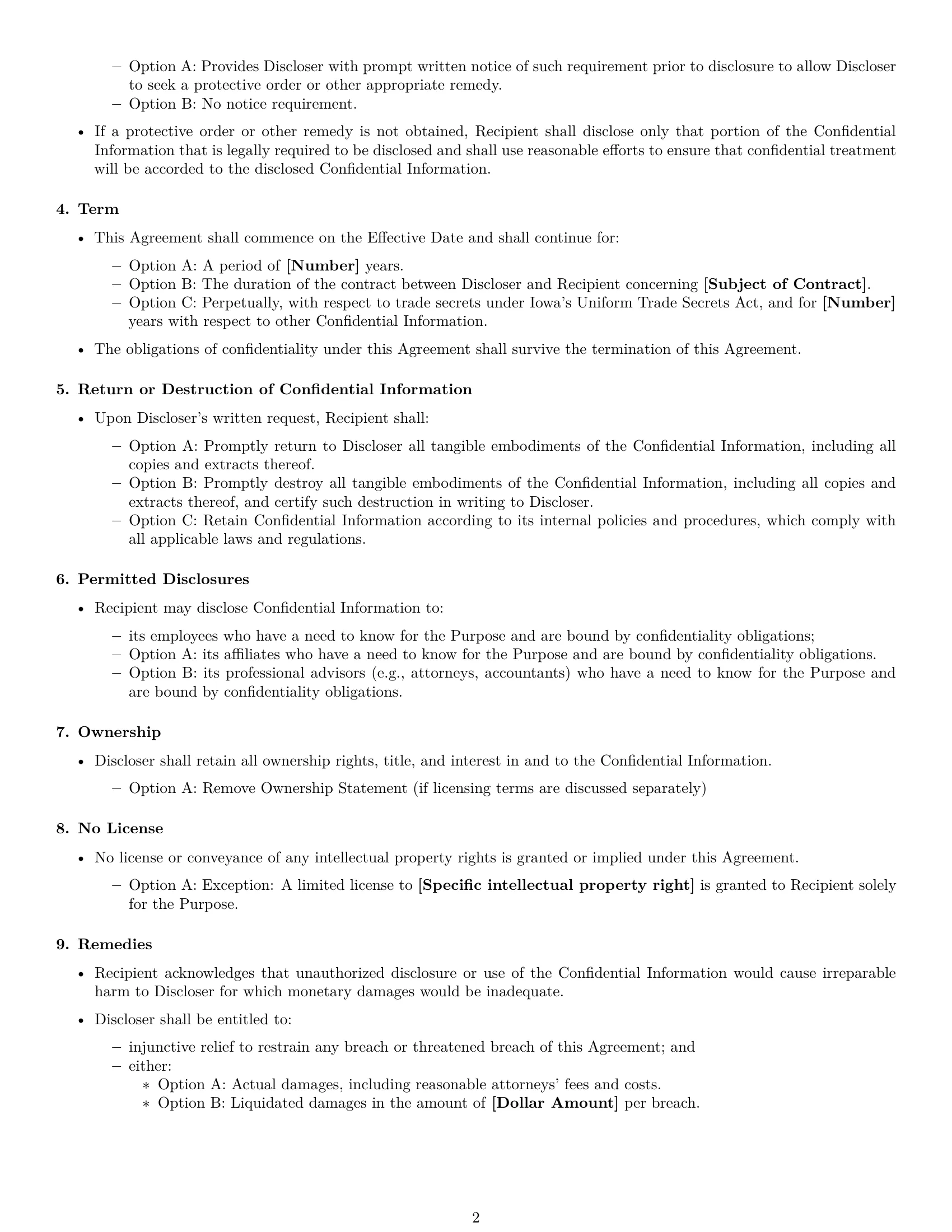 Preview page 2 of Free Iowa nda template