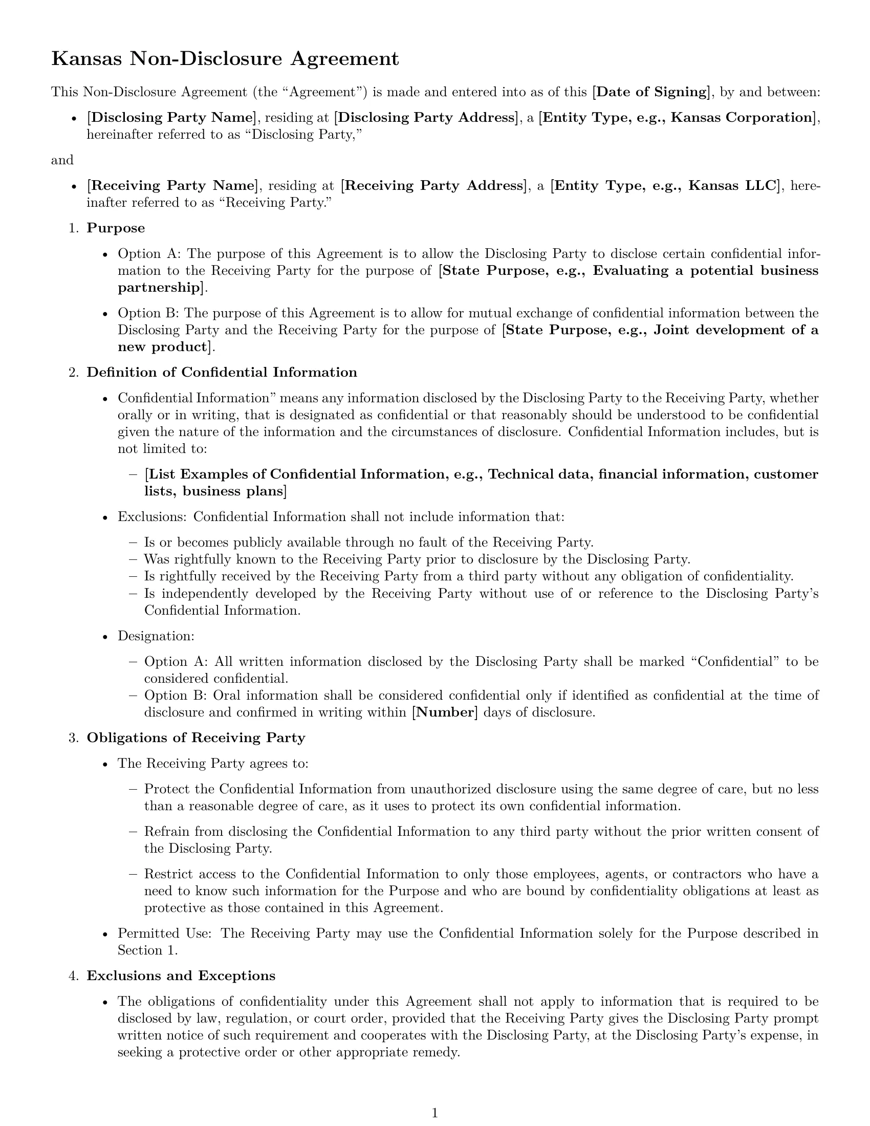 Preview page 1 of Free Kansas nda template