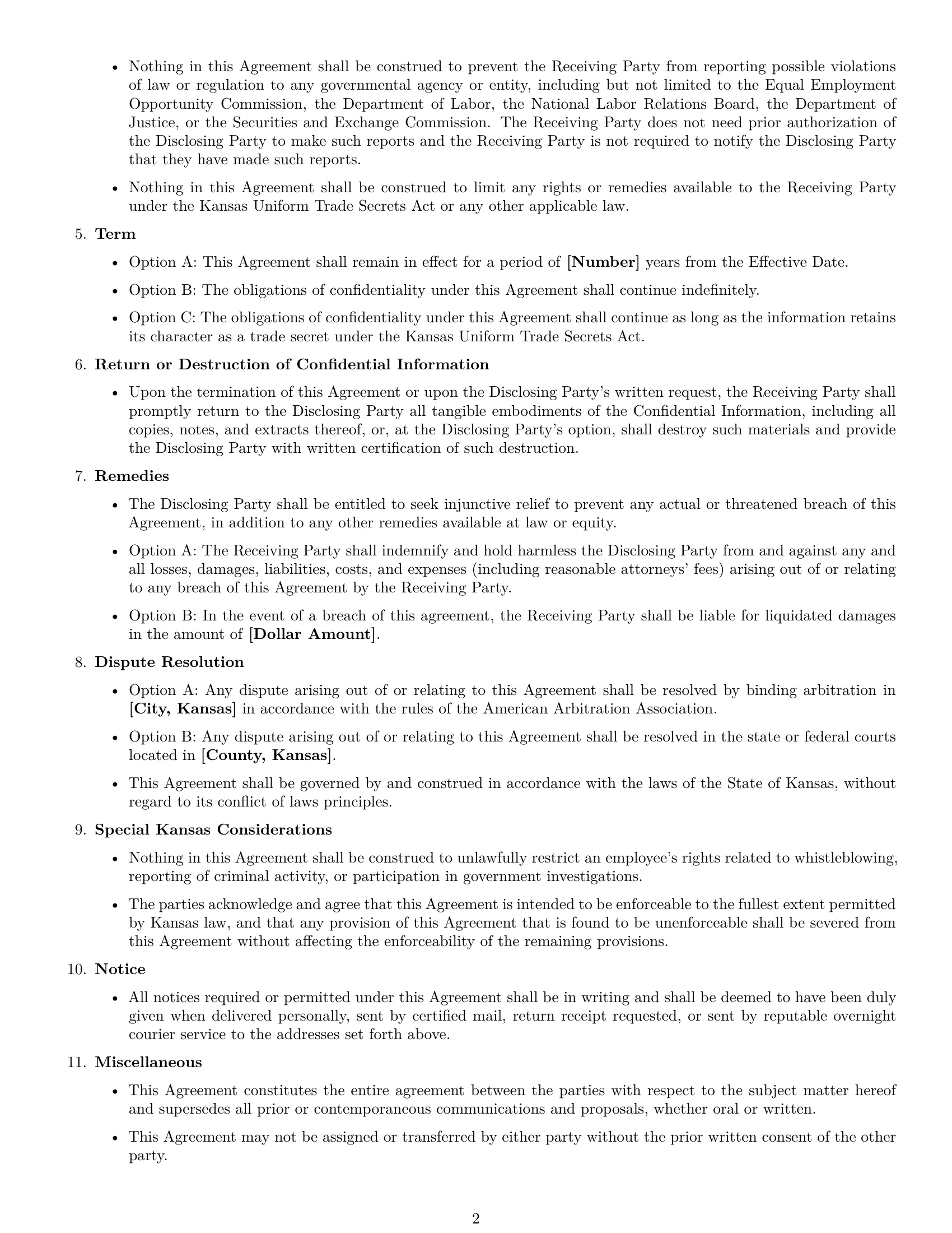 Preview page 2 of Free Kansas nda template