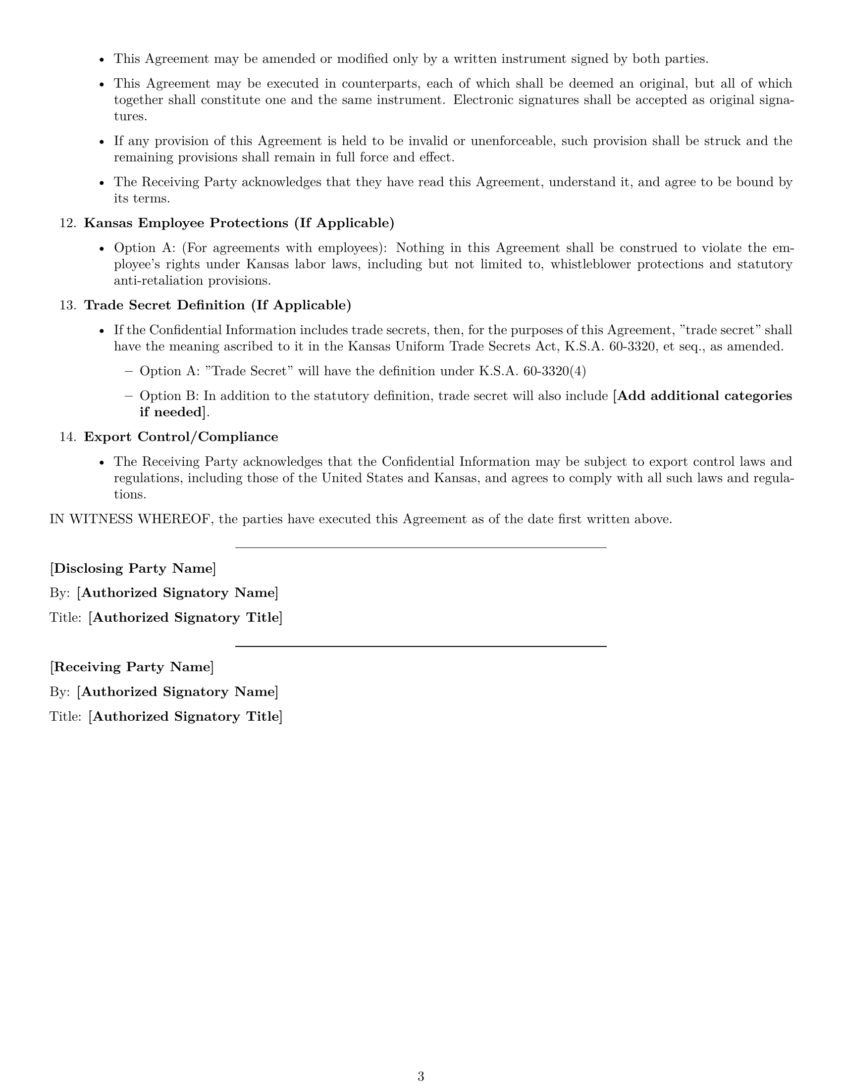 Preview page 3 of Free Kansas nda template