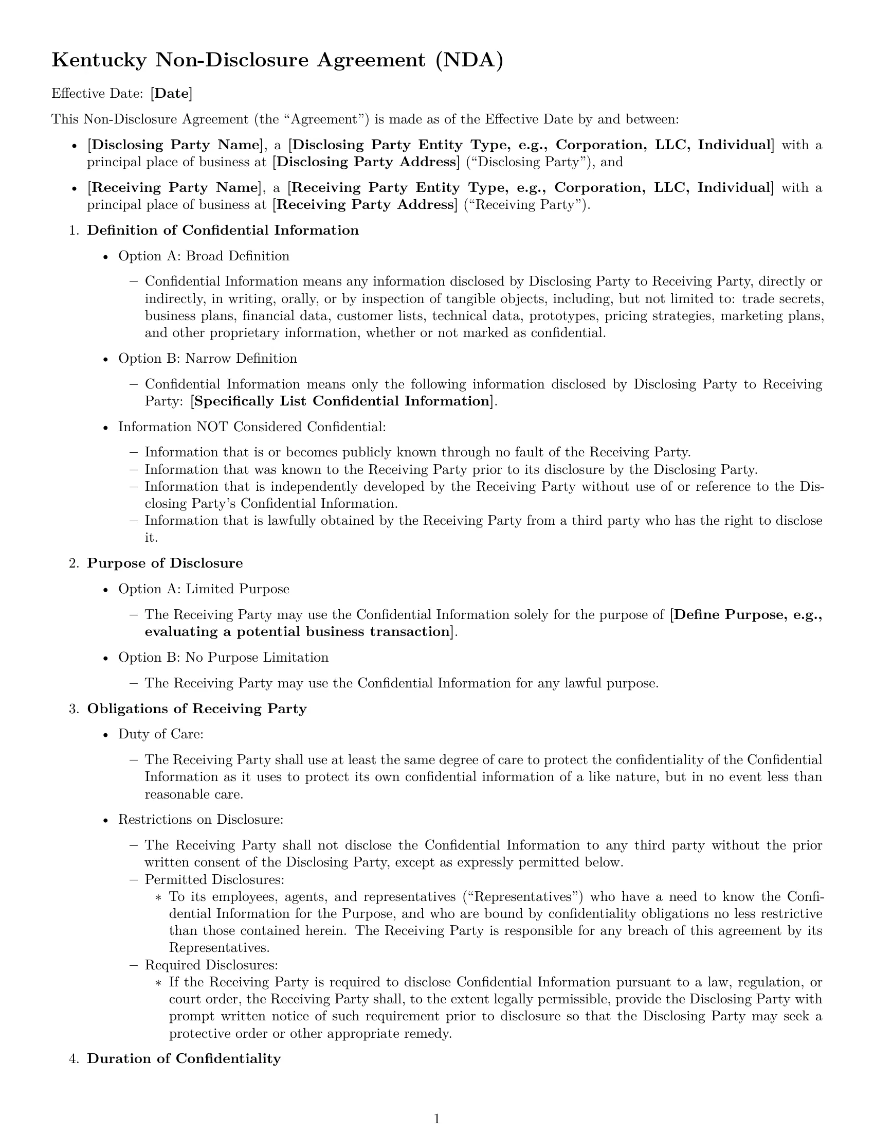 Preview page 1 of Free Kentucky nda template