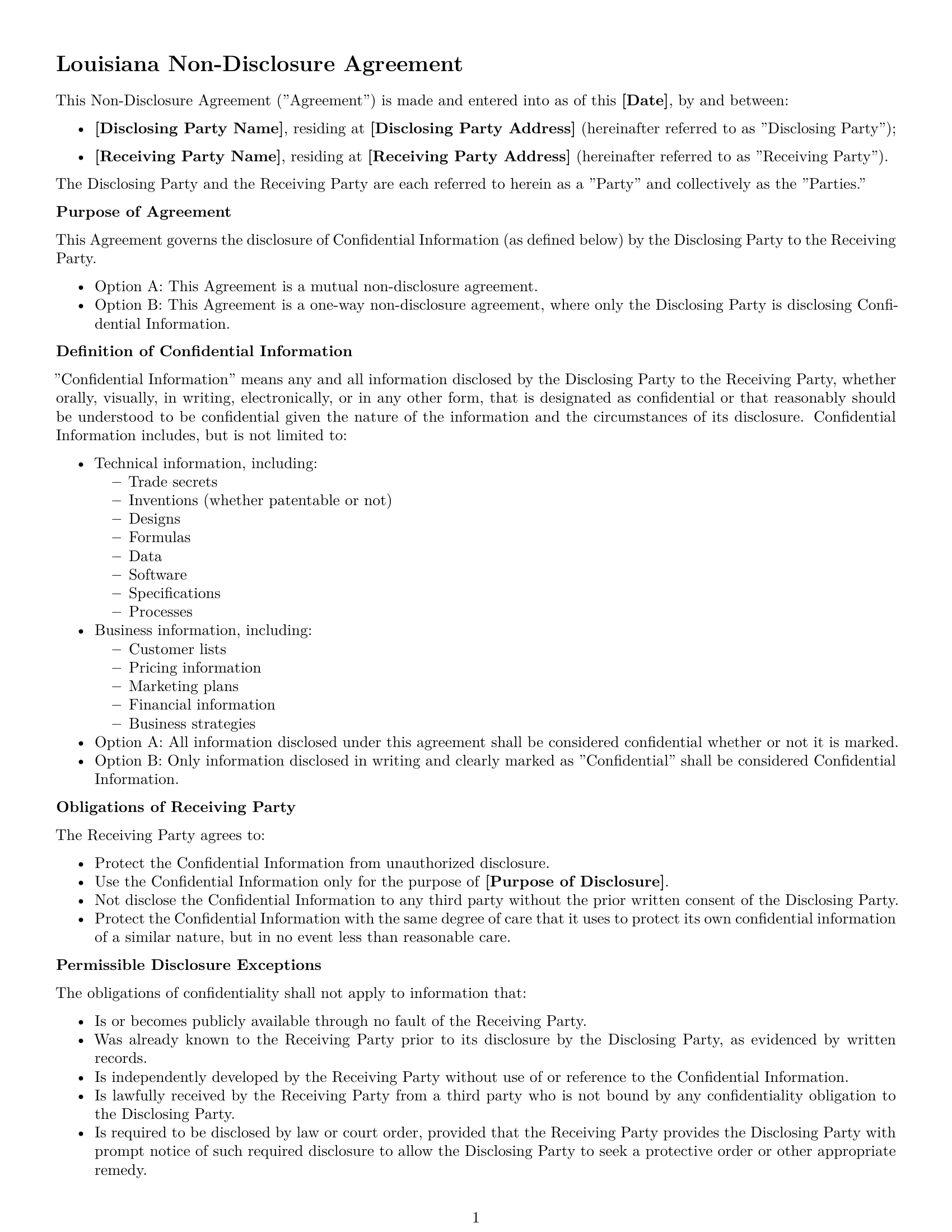 Preview page 1 of Free Louisiana nda template