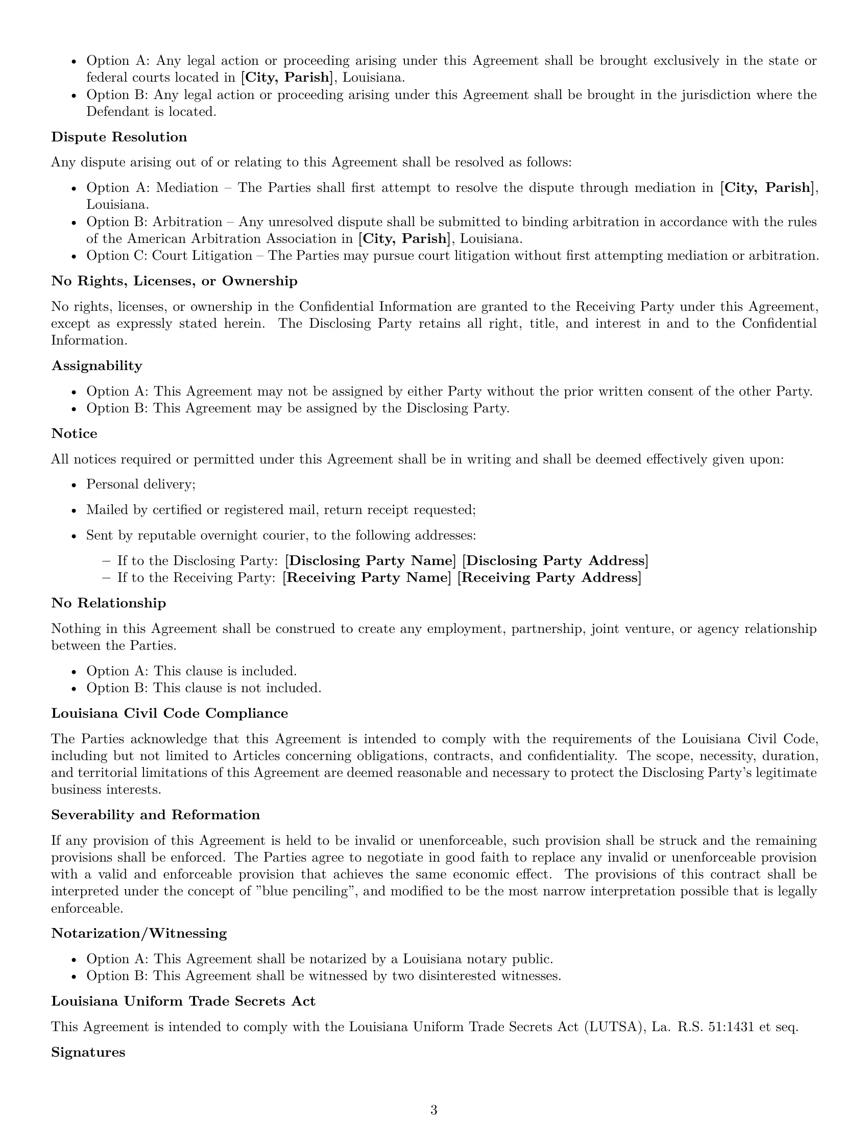 Preview page 3 of Free Louisiana nda template