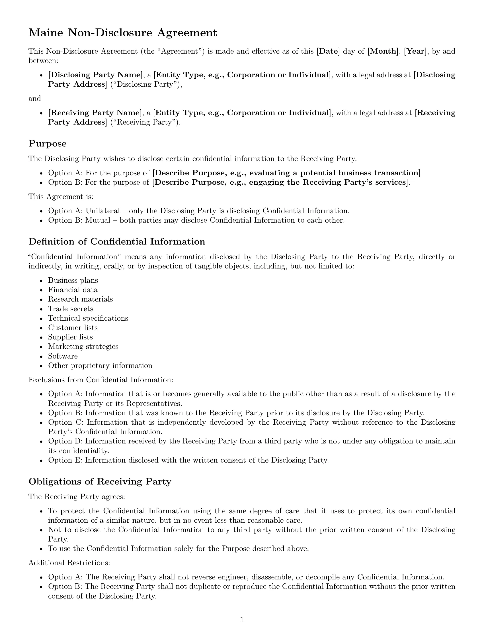 Preview page 1 of Free Maine nda template